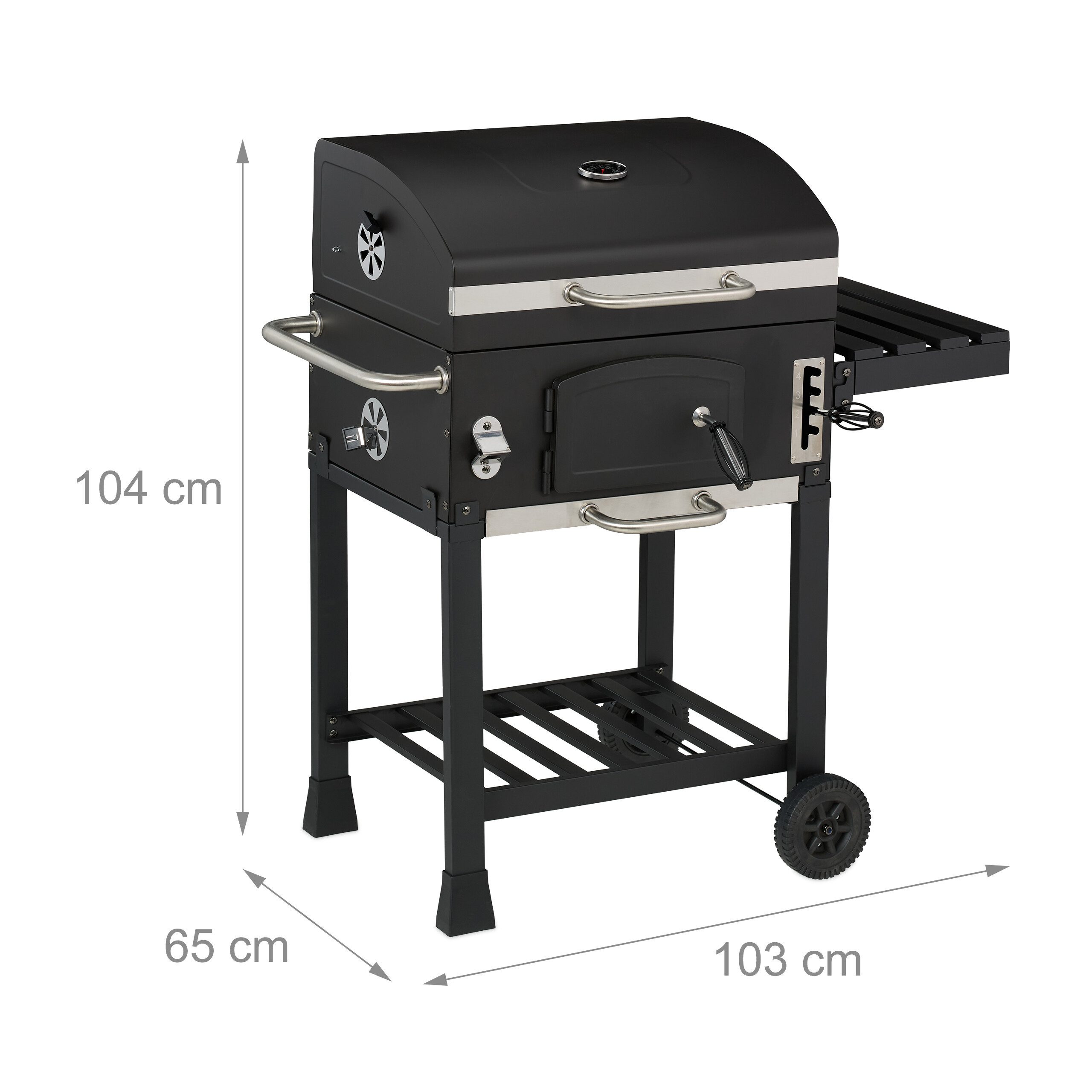 relaxdays Holzkohlegrill Grillwagen mit Deckel – Bild 4 von 5