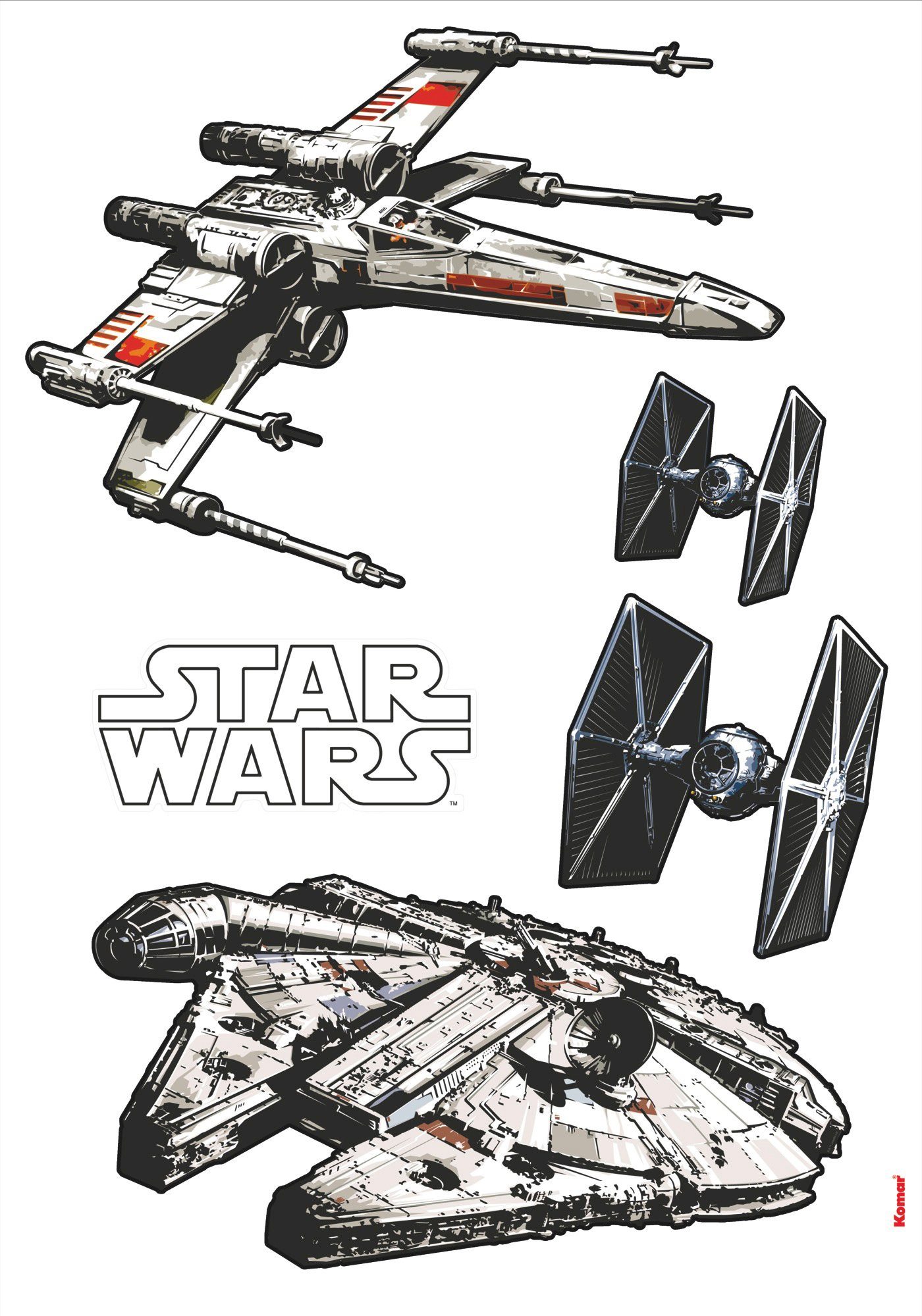 Komar Wandtattoo Star Wars Spaceships (5 St), 100x70 cm (Breite x Höhe), selbstklebendes  Wandtattoo