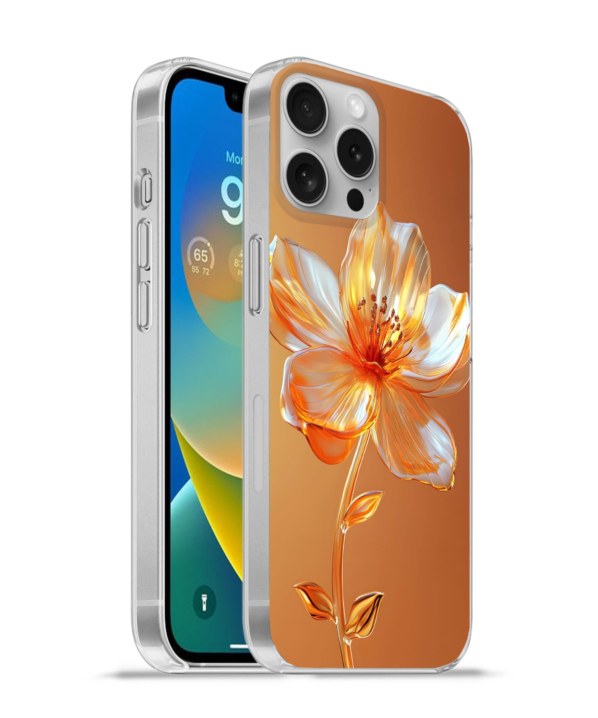 MuchoWow Handyhülle für Apple iPhone 16 Pro Max Gläser - Blume - Orange, Smartphone-Bumper, Print, Handy Schutzhülle Dünn