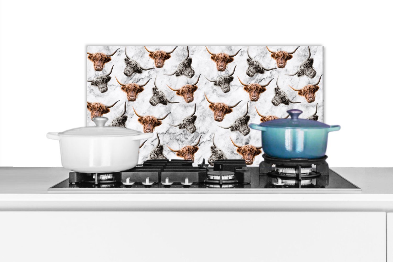 MuchoWow Küchenrückwand Schottischer Highlander - Tiere - Muster, (1-tlg), 60x30 cm, Wandschutz, gegen Fett und Schmutzflecken für Küchen