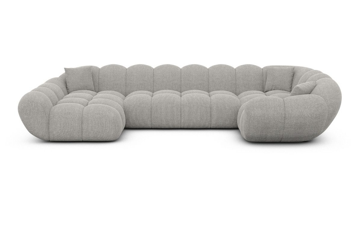 Sofa Dreams Wohnlandschaft Maleron U Form Design Stoffsofa, 6-Sitzer, Polsterecke, Ottomane links, Strukturstoff Hellgrau