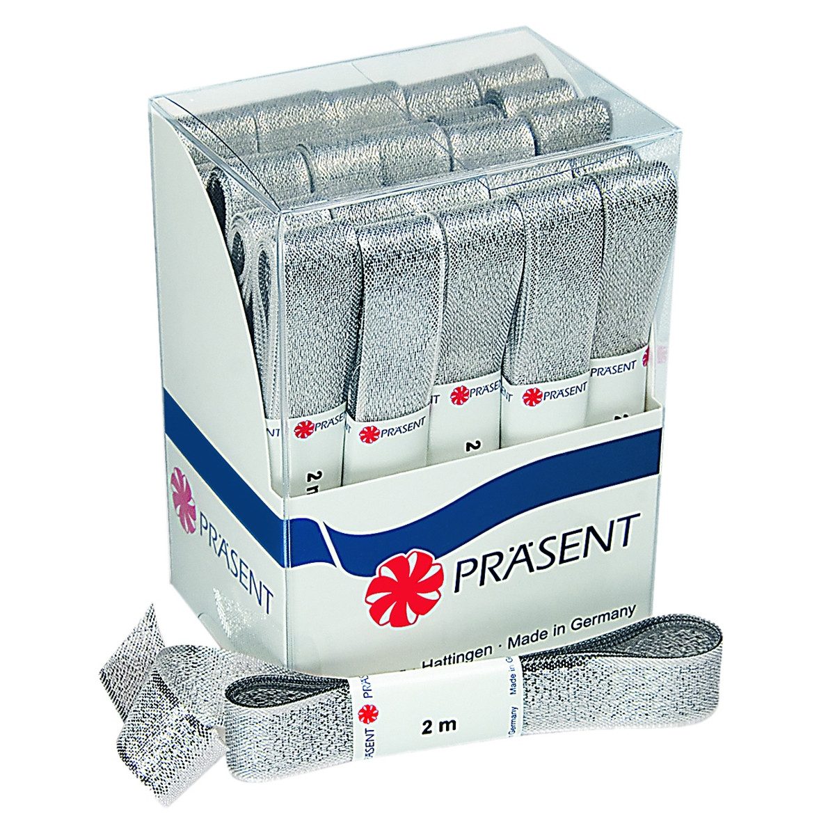 PRÄSENT Satinband PRÄSENT Satinbänder Strängchen Prag silber 15mmx2m 20 Stück