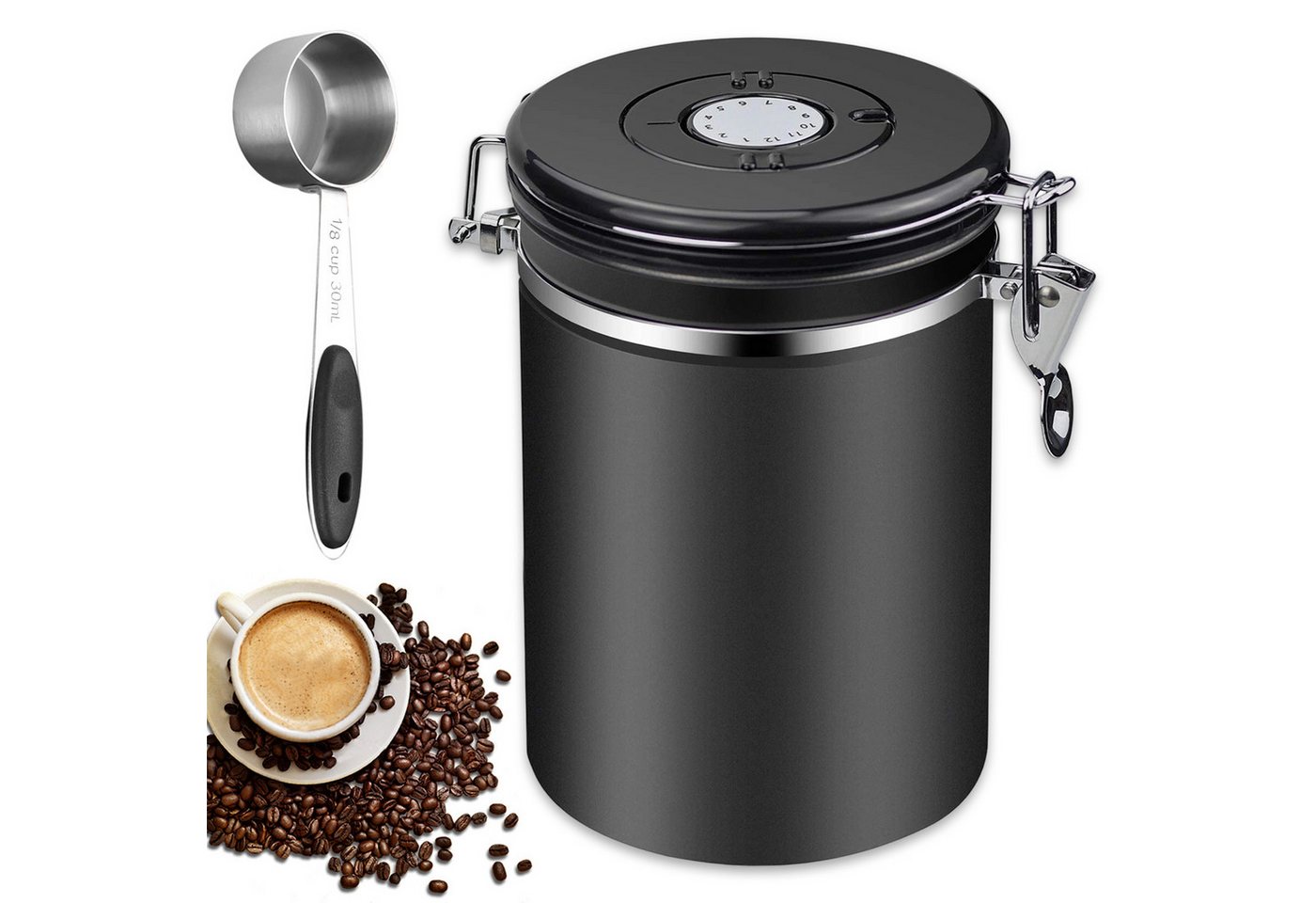 AKKEE Kaffeedose Edelstahl Luftdicht Kaffeebohnen Vorratsdose Mit Löffel, Luftdichte Kaffeebehälter