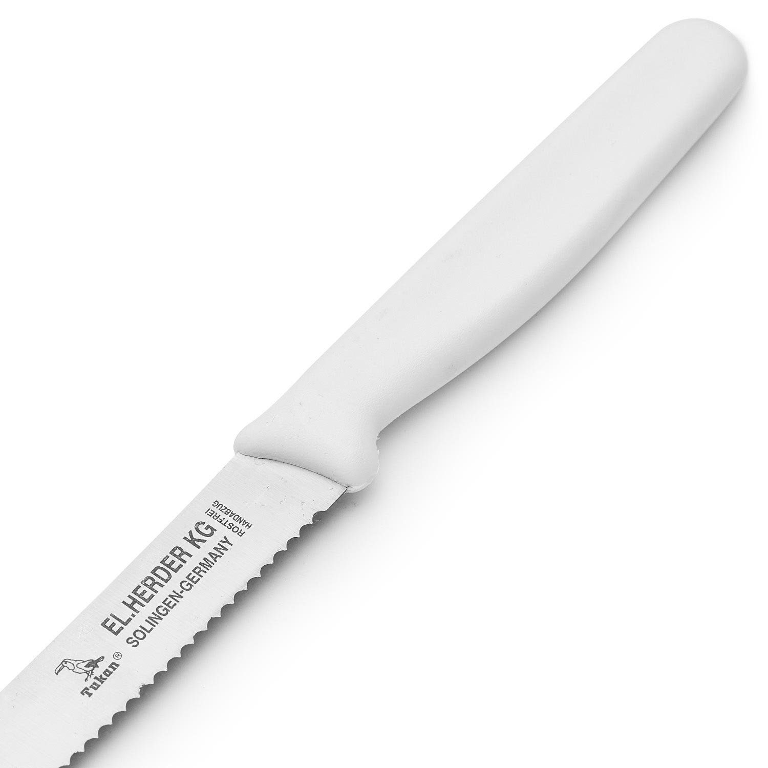Landshop24 Brötchenmesser Brotmesser Tomatenmesser Tafelmesser 4er Set weiß, Edelstahl (Spezialstahl 1.4116) konisch geschliffen