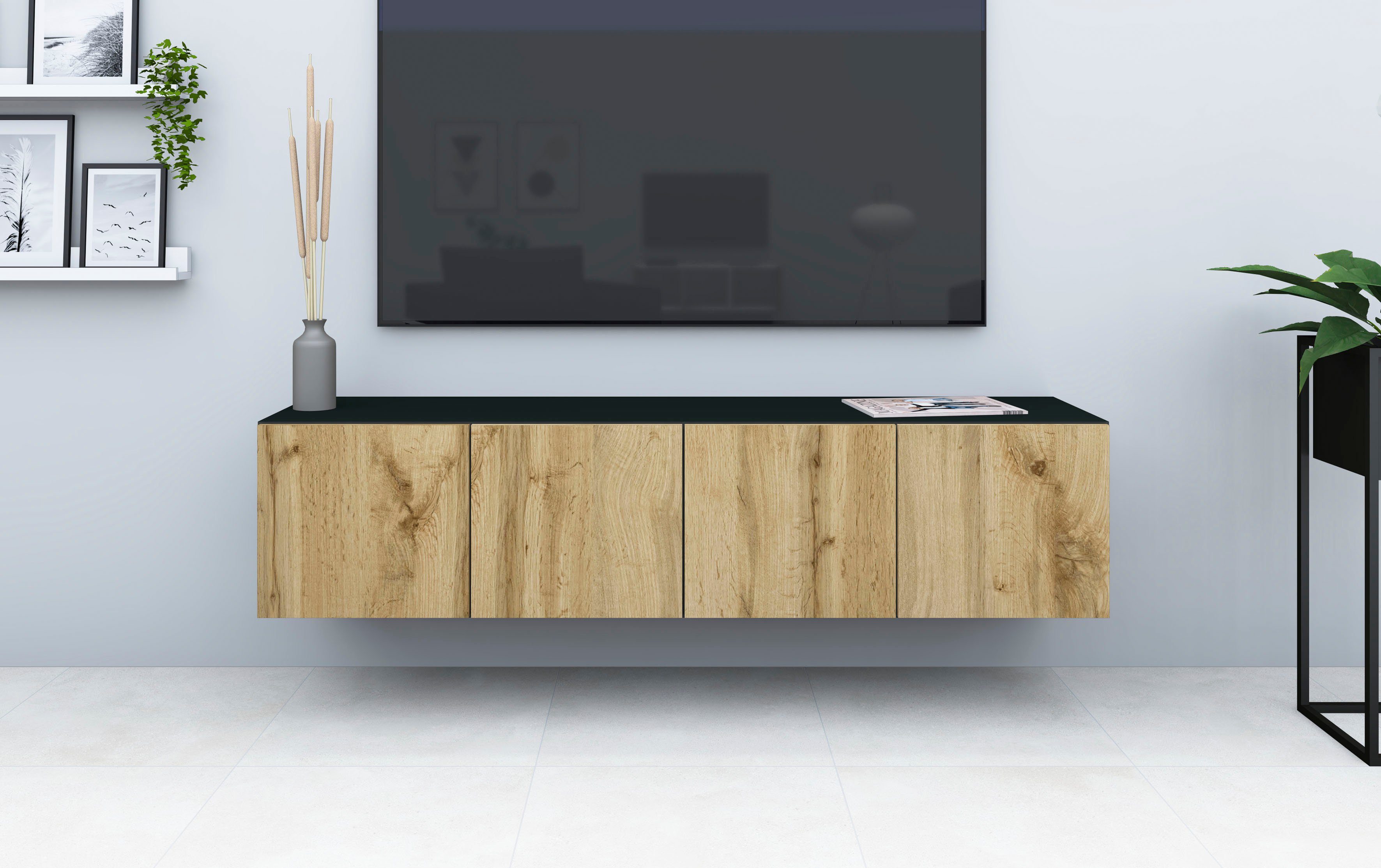 borchardt Möbel Lowboard Vaasa, Breite 152 cm, nur hängend schwarz matt/eichefarben wotan | Lowboards