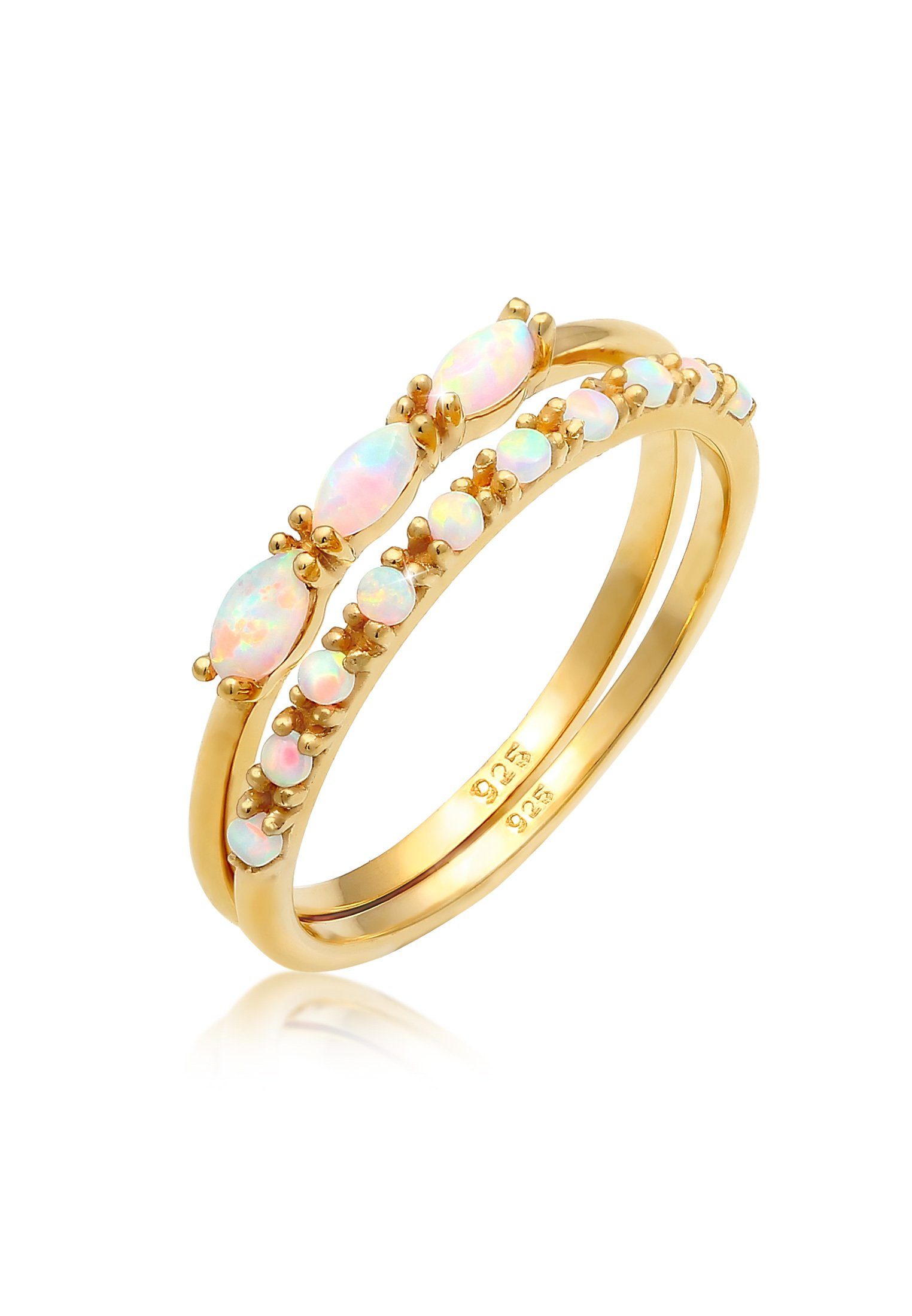 Elli Solitärring Vintage Cabochon Opal 2er-Set 925 Sterling Silber vergolde günstig online kaufen