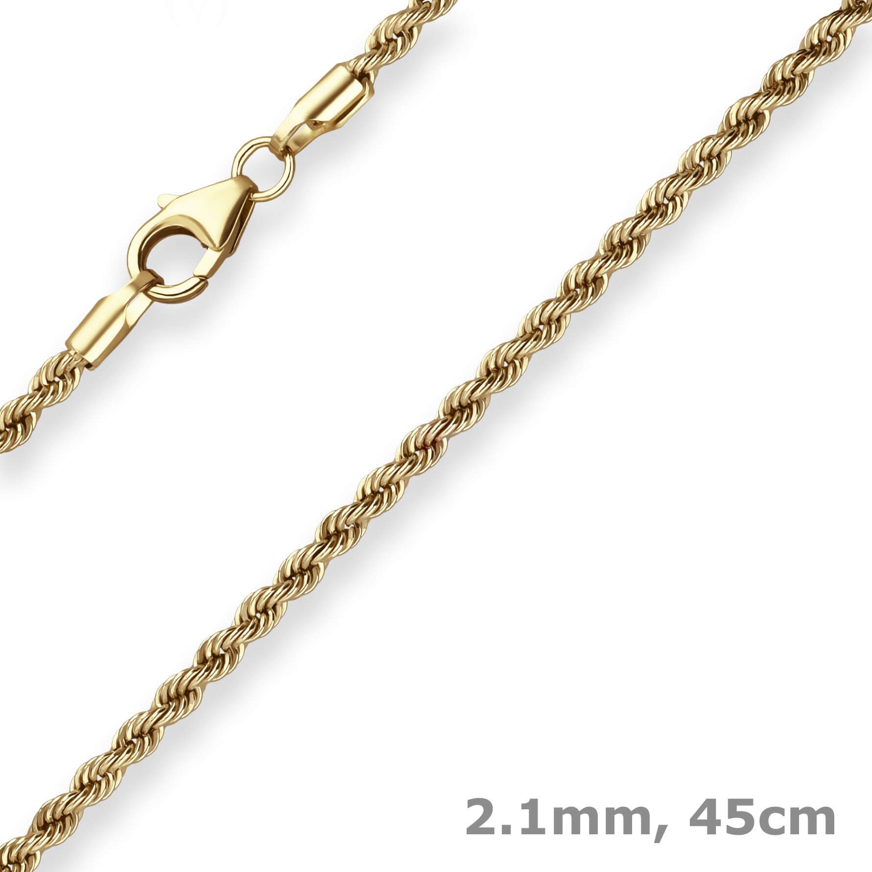 Schmuck Krone Goldkette 2,1mm Kordelkette hohl aus 375 Gelbgold 45cm, Gold 375