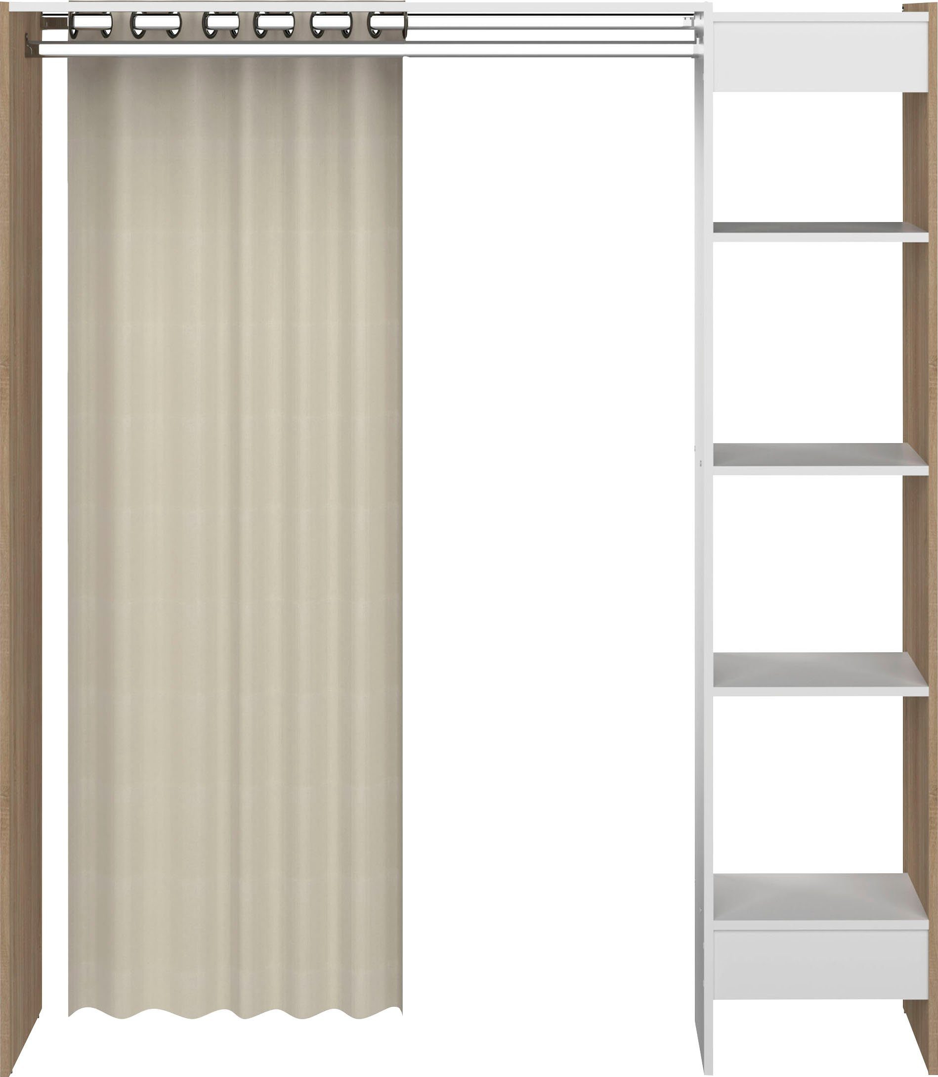 181 Vorhang Kleiderschrank Fächer, cm und Kleiderschrank, weiß/naturfarben Höhe viele TemaHome Tom ausziehbarer