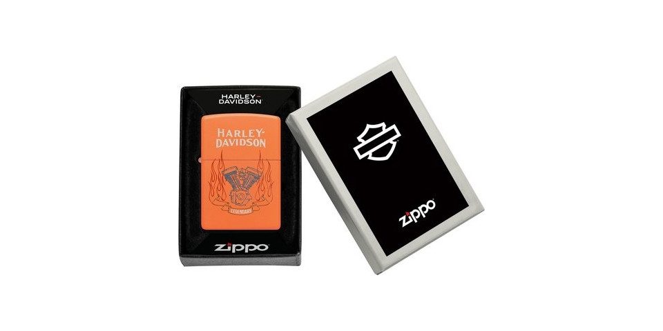 Zippo Feuerzeug Zippo Harley Davidson Benzinfeuerzeug, matt lackiert, Orange (1-St), Benzinbetrieben