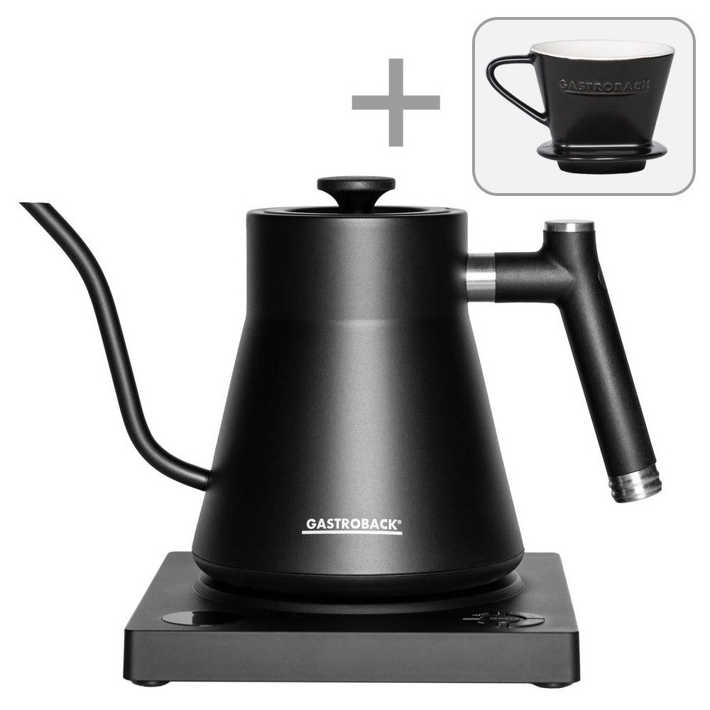 Gastroback Wasserkocher Design Wasserkocher PourOverAdvanced in anthrazit., 1 l, 1200 W, Besonders dünner und geschwungener Schwanenhalsausguss