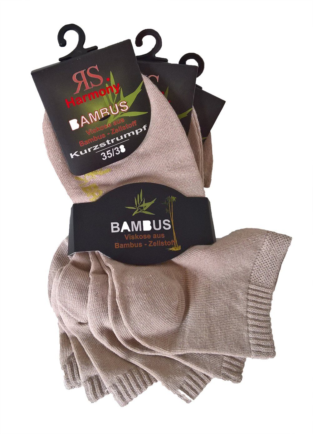 Kurzsocken Strümpfe beige-39-42 BAMBUS Kurzschaftsocke aus (3-Paar) Bambus Viskose Riese