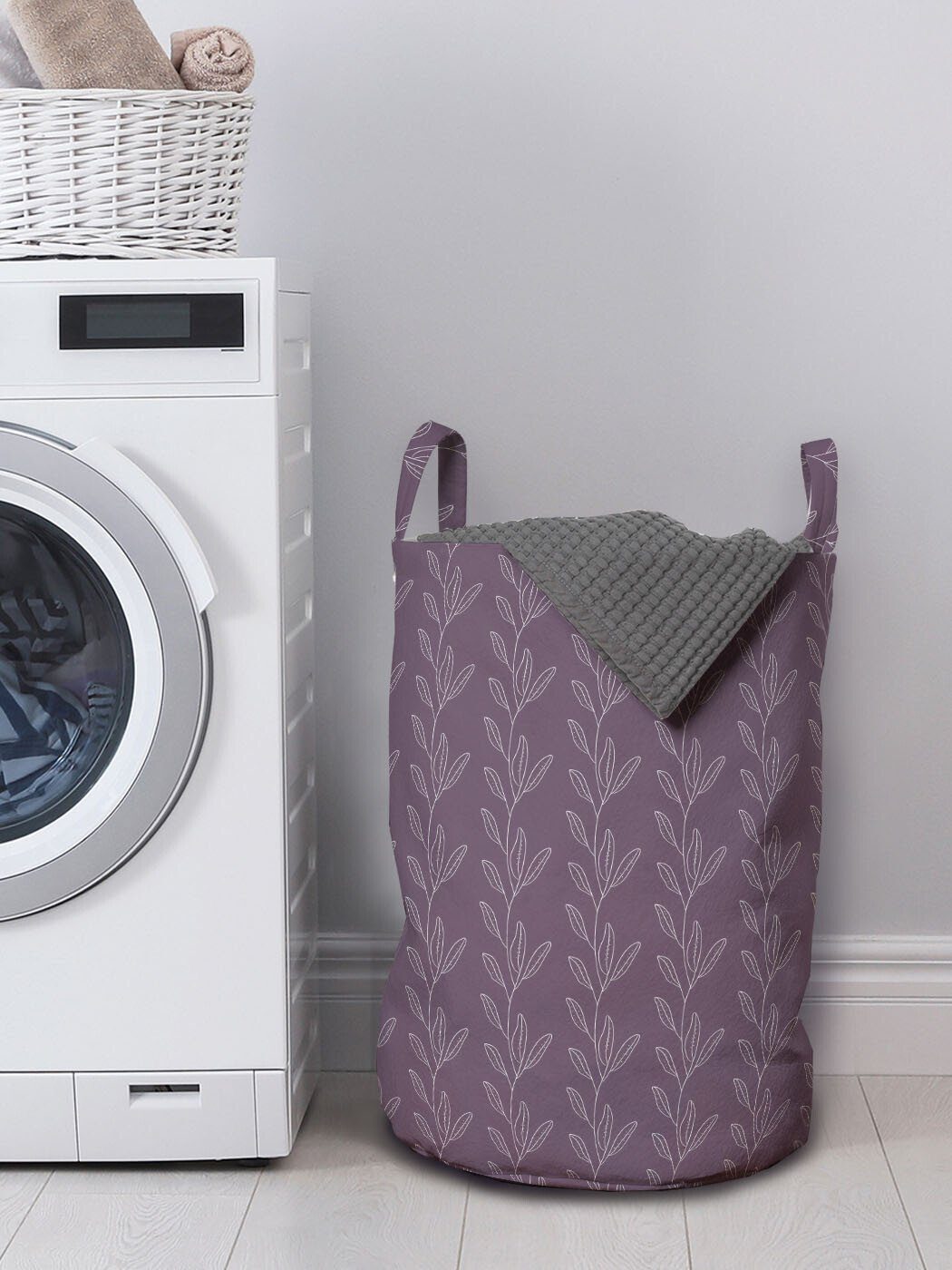 Waschsalons, mit Wäschekorb für Abstrakt Abakuhaus Monochrome Wäschesäckchen Motive Kordelzugverschluss Branchen Griffen