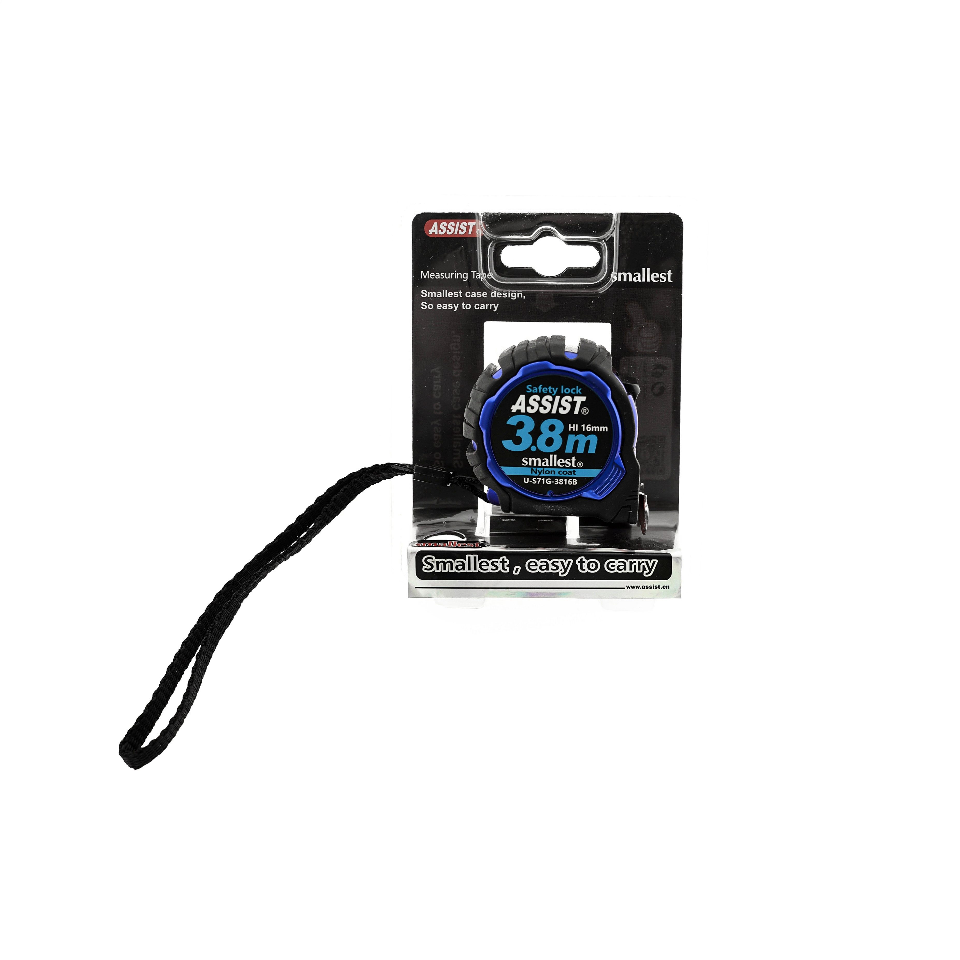 COFI 1453 Maßband 3,8 m mit Aufrollsystem Messband Blau-Schwarz aus Nylon