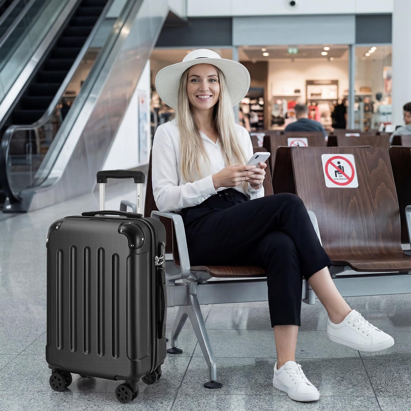 YONSLY Hartschalen-Trolley Hartschalen-Reisekoffer Trolley Rollkoffer in S/M/L/XL Größen, 4 Rollen, mit 360°-Lenkrollen, Zahlenschloss und mehrstufigem Teleskopgriff