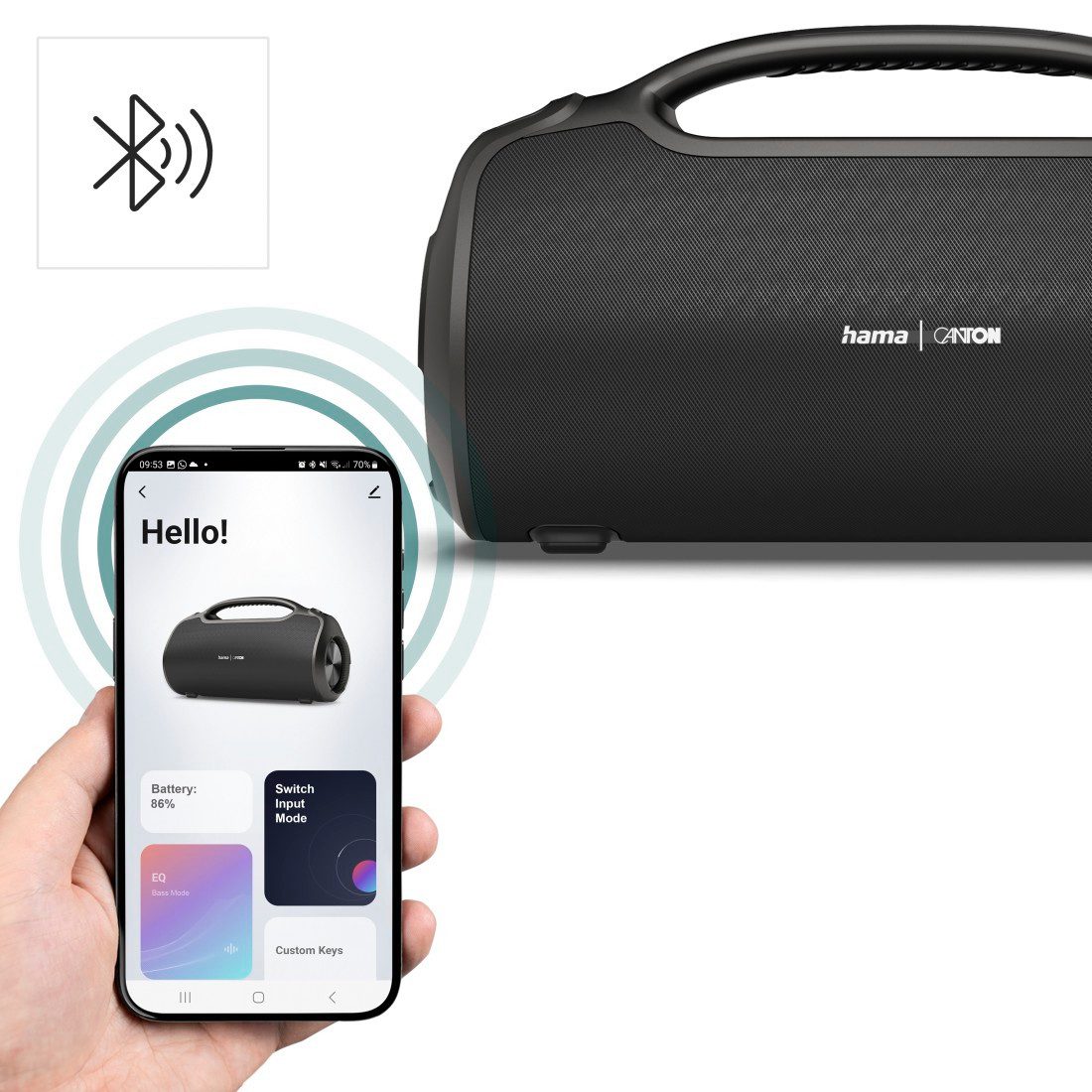 Hama Bluetooth-Lautsprecher groß 120W (Musikbox wasserfest IPX6, PowerPack) Bluetooth-Lautsprecher Stereo (A2DP Bluetooth, 120 W, Outdoor, tragbar, App-Steuerun – Bild 4 von 5