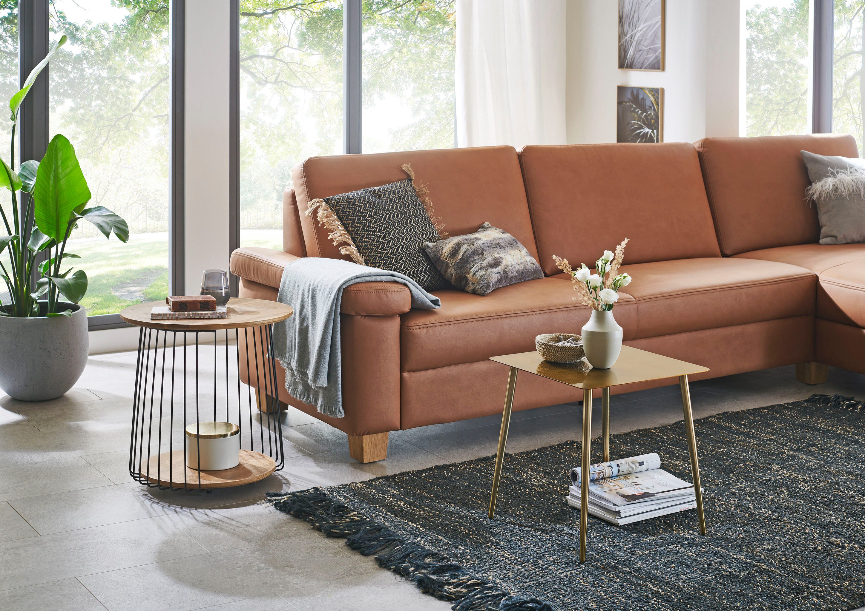 HAKU Beistelltisch Sofatisch, Wohnzimmertisch (1-St), rund - aus Massivholz Braun - Ø/H 50/52 cm
