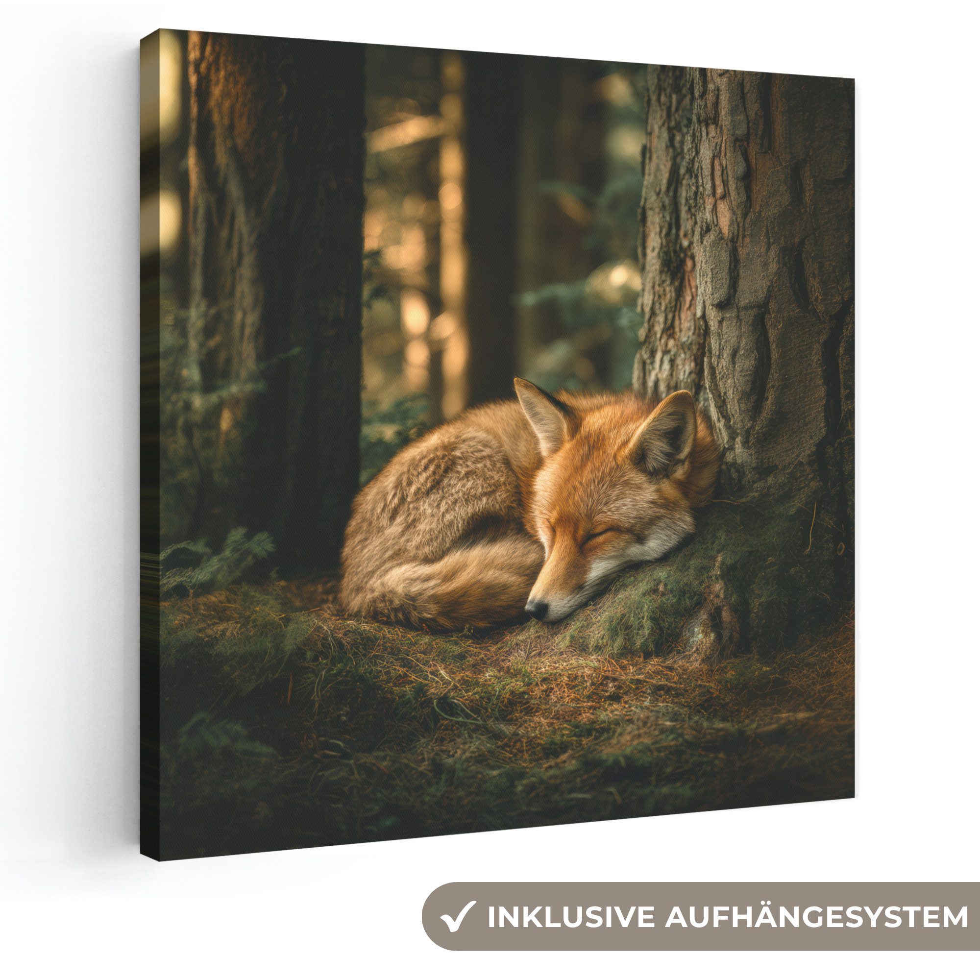 OneMillionCanvasses® Leinwandbild Fuchs - Wald - Schlaf, Fotodruck (1 St), Wandbild, Deko Schlafzimmer Wohnzimmer Flur 20x20 cm