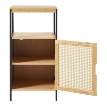 en.casa Badkommode, »Tervola« Midischrank 80x40x35cm Bambus/Rattanoptik Schwarz