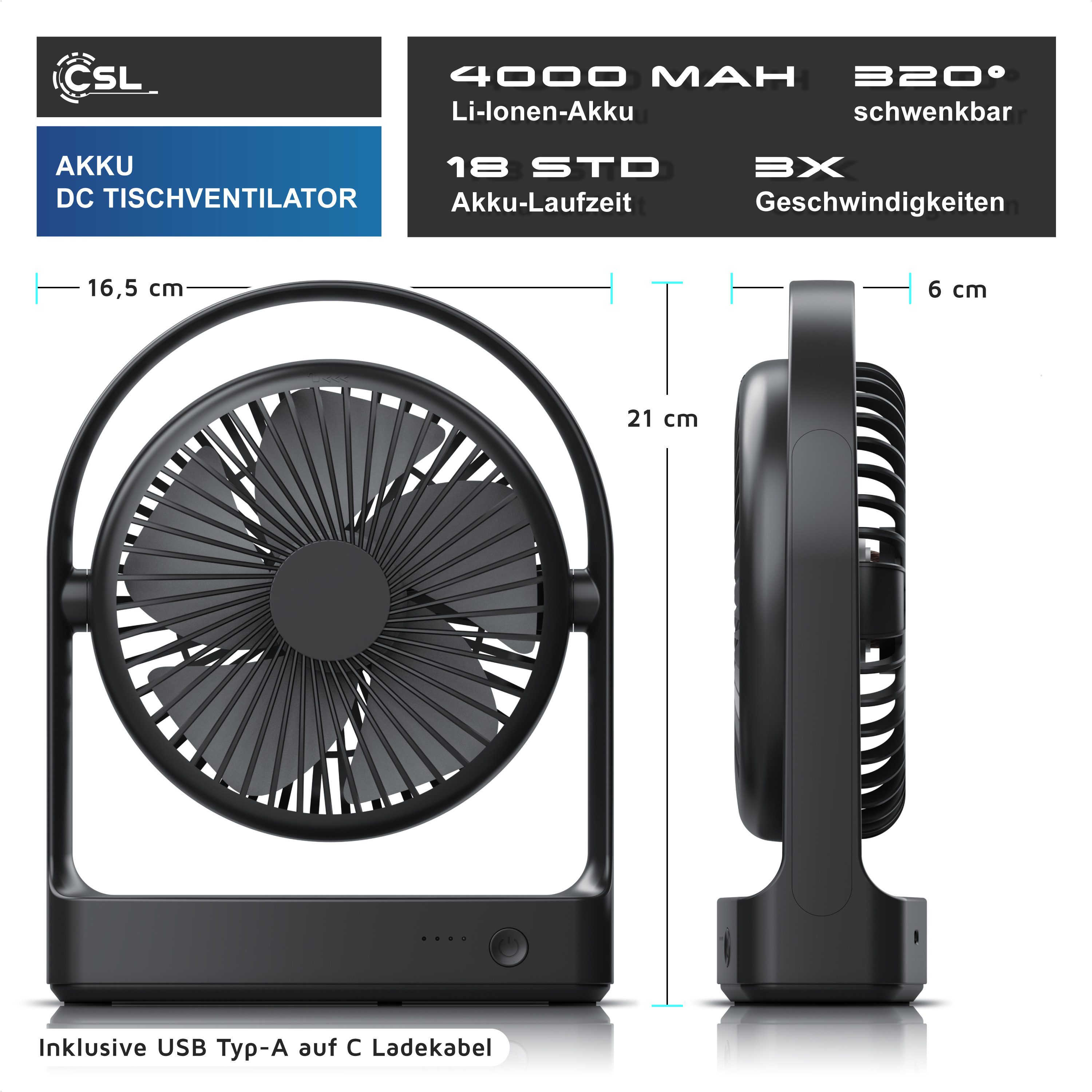 CSL Akku-Ventilator Tischventilator sehr leise, USB Mini Desk Fan, Schreibt günstig online kaufen