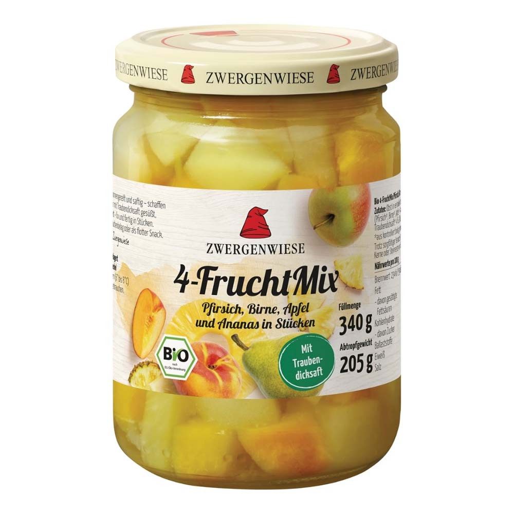 Zwergenwiese Obstkonserve 4-FruchtMix - Pfirsich Birne Apfel Ananas 340g