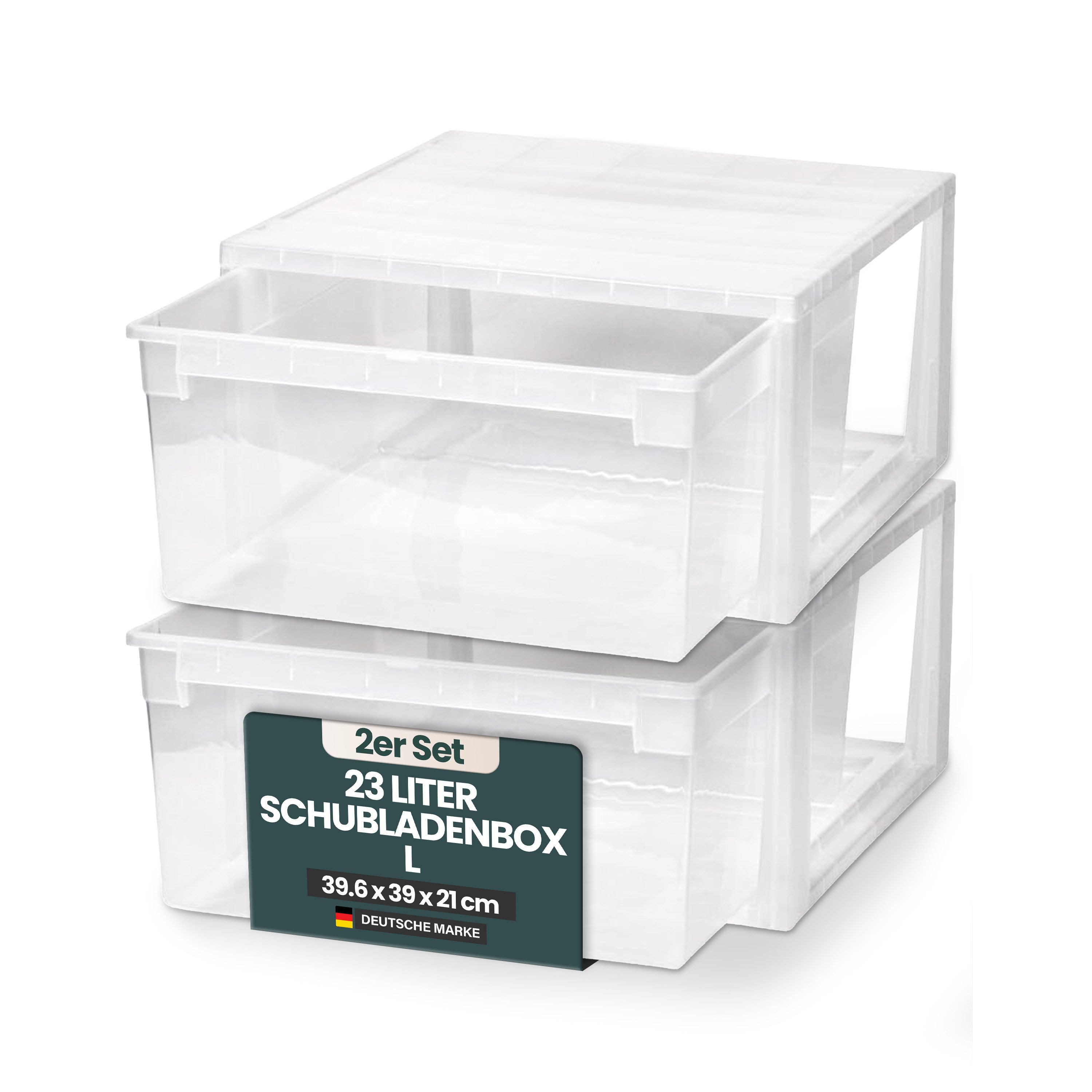 Kreher Schubladenbox Set: 2 x Schubladenbox Größe L, Volumen 23 Liter