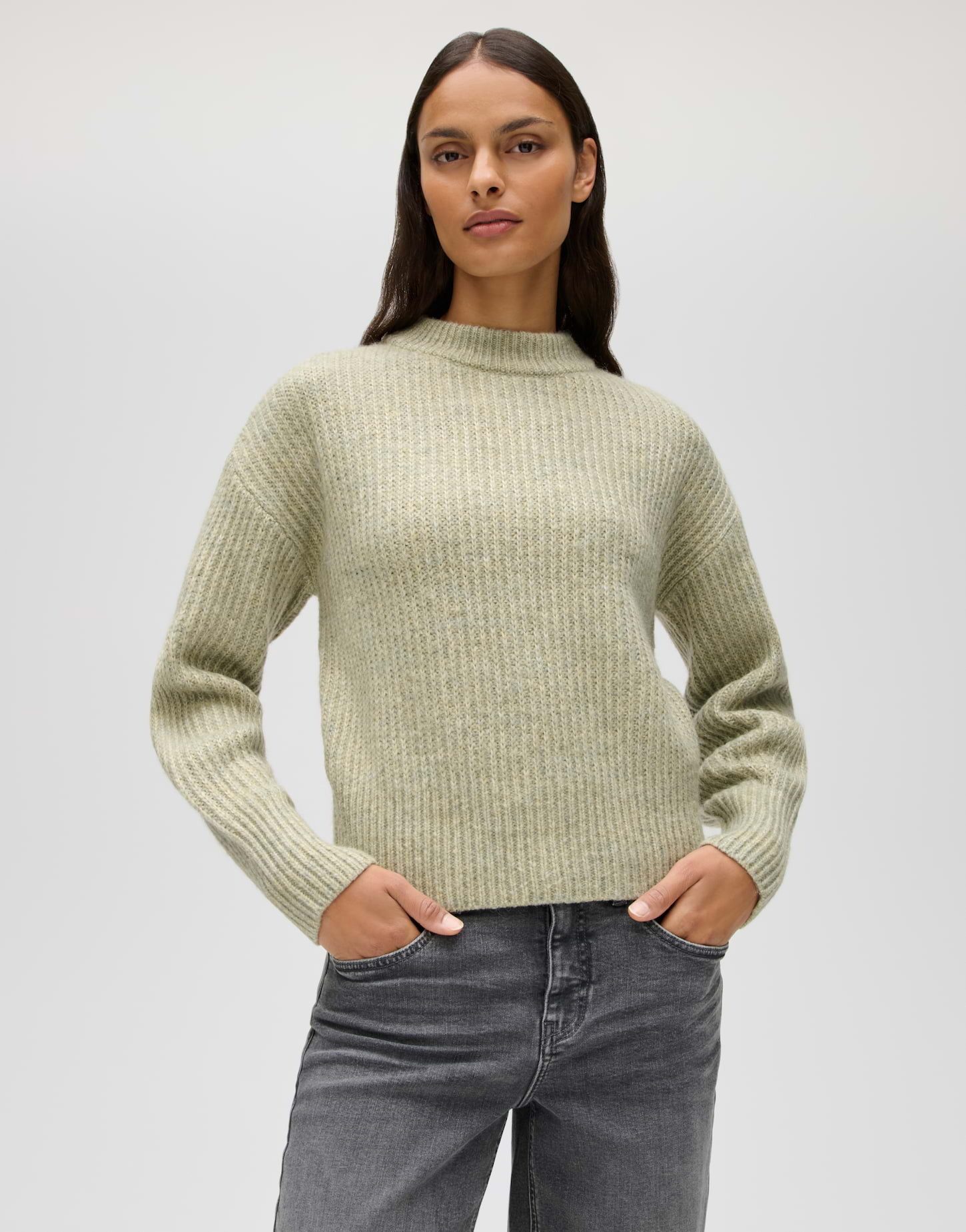 OPUS Strickpullover PLENI mit Rippstrickmuster überschnittene Schulter mit Langarm, Rippstruktur, weicher Griff