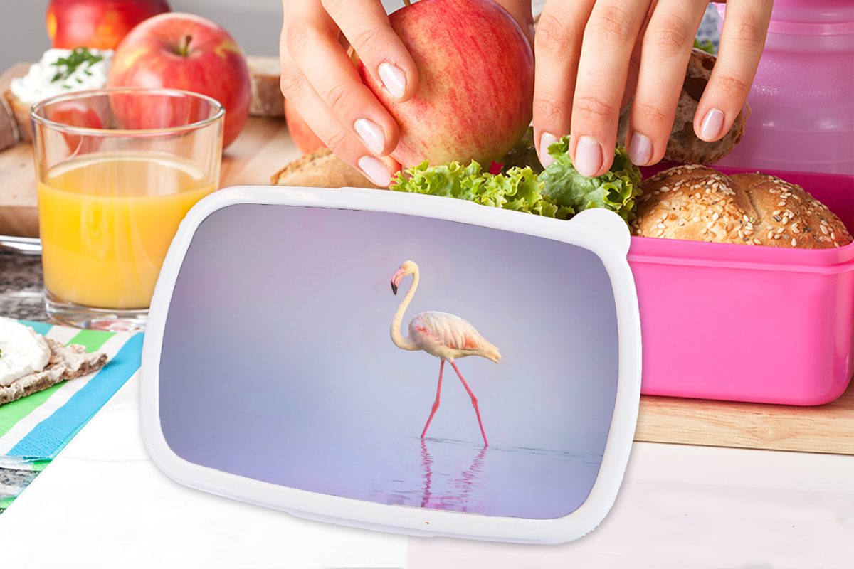 Lunchbox - Kunststoff Snackbox, MuchoWow Flamingo - für Brotdose Mädchen, (2-tlg), Brotbox Wasser Kunststoff, Kinder, Erwachsene, Rosa,