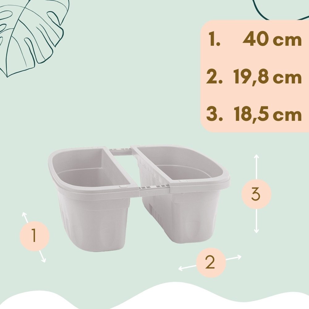 GarPet Blumenkasten 2er Set Blumen Kasten Beidseitig Balkon Geländer Halterung Weiß 40 cm