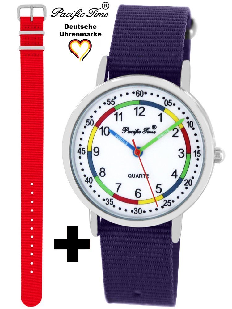 Pacific Time Quarzuhr Set Kinder Armbanduhr First Lernuhr Wechselarmband, Mix und Match Design - Gratis Versand rot und violett