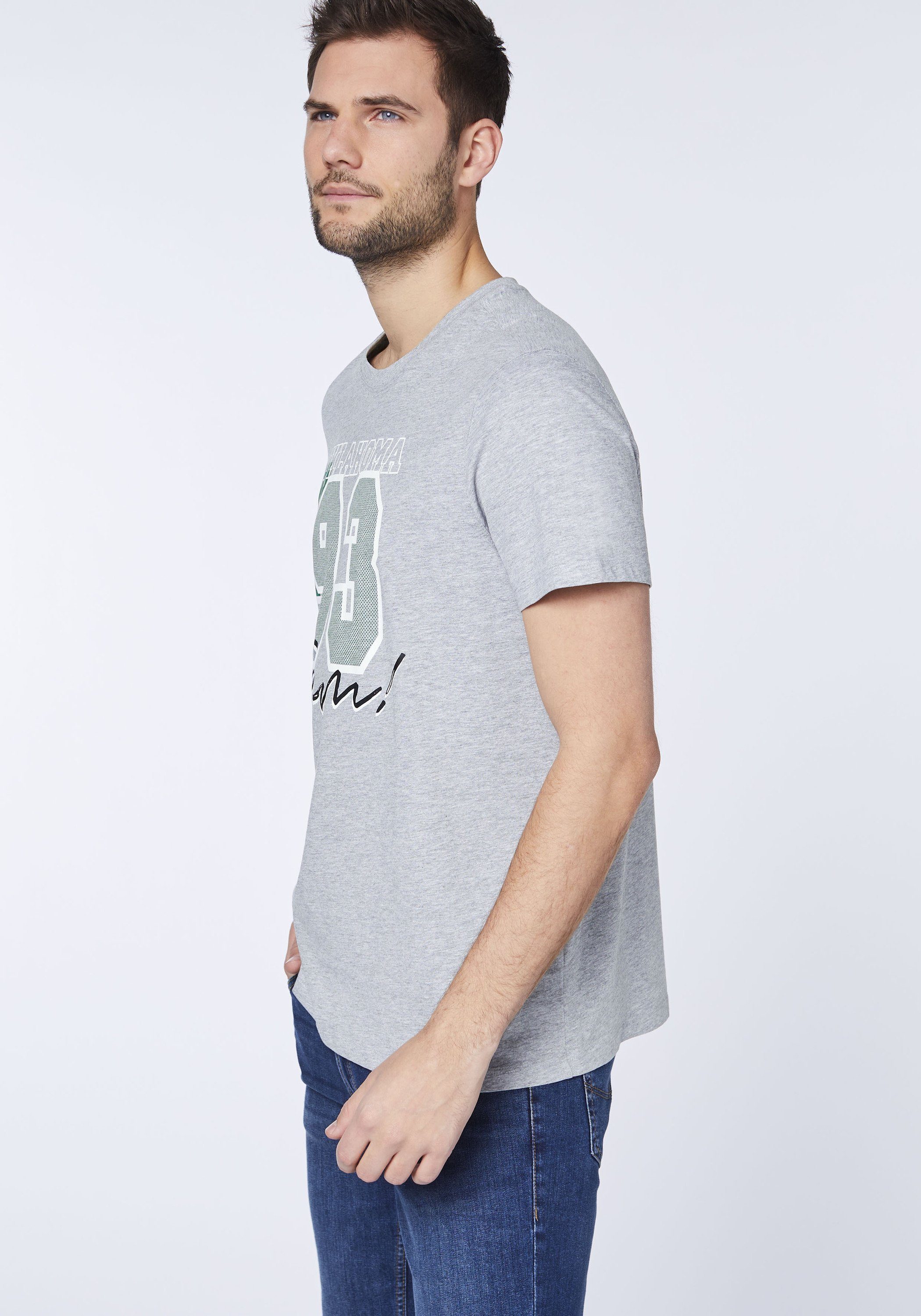 Oklahoma Jeans Print-Shirt im Label-Trikot-Design 17-4402M Neutral Melange Gray