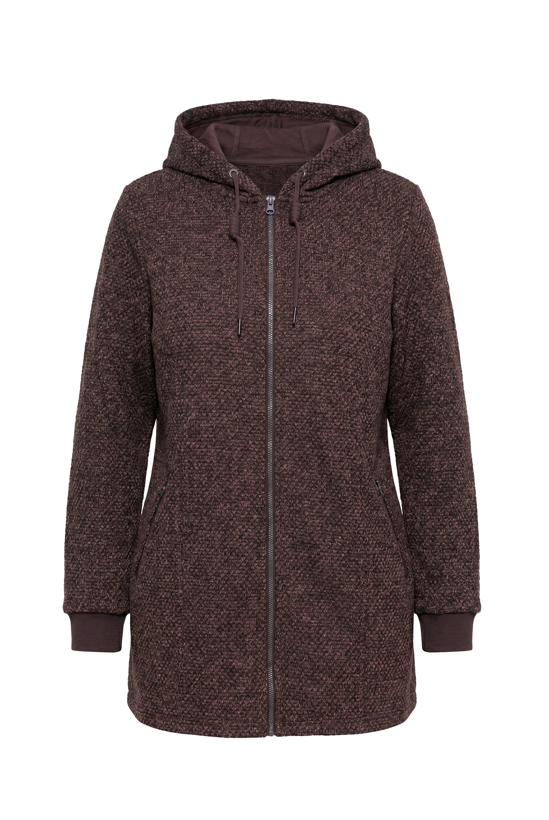 Ulla Popken Sommerjacke Strickfleece-Jacke Schriftzug Kapuze Langarm – Bild 2 von 4