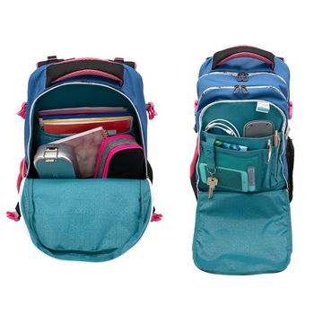 neoxx Schulranzen Active (Set, 3-tlg. inkl. Schamper Box und Regenschutz-Hülle), Mädchen Rucksack Set "Splash" - Schultasche 5. bis 12. Klasse