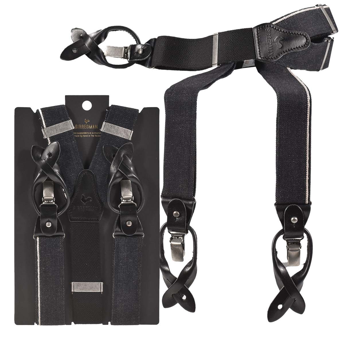 Sir Redman Hosenträger "Candiani" Denim Holländer Y-Form, 35mm Trägerbreite, 130cm lang, für Herren, schwarz