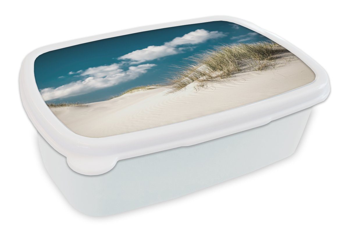 MuchoWow Lunchbox Strand - Dünen - Gras, Kunststoff, (2-tlg), Brotbox für Kinder und Erwachsene, Brotdose, für Jungs und Mädchen weiß