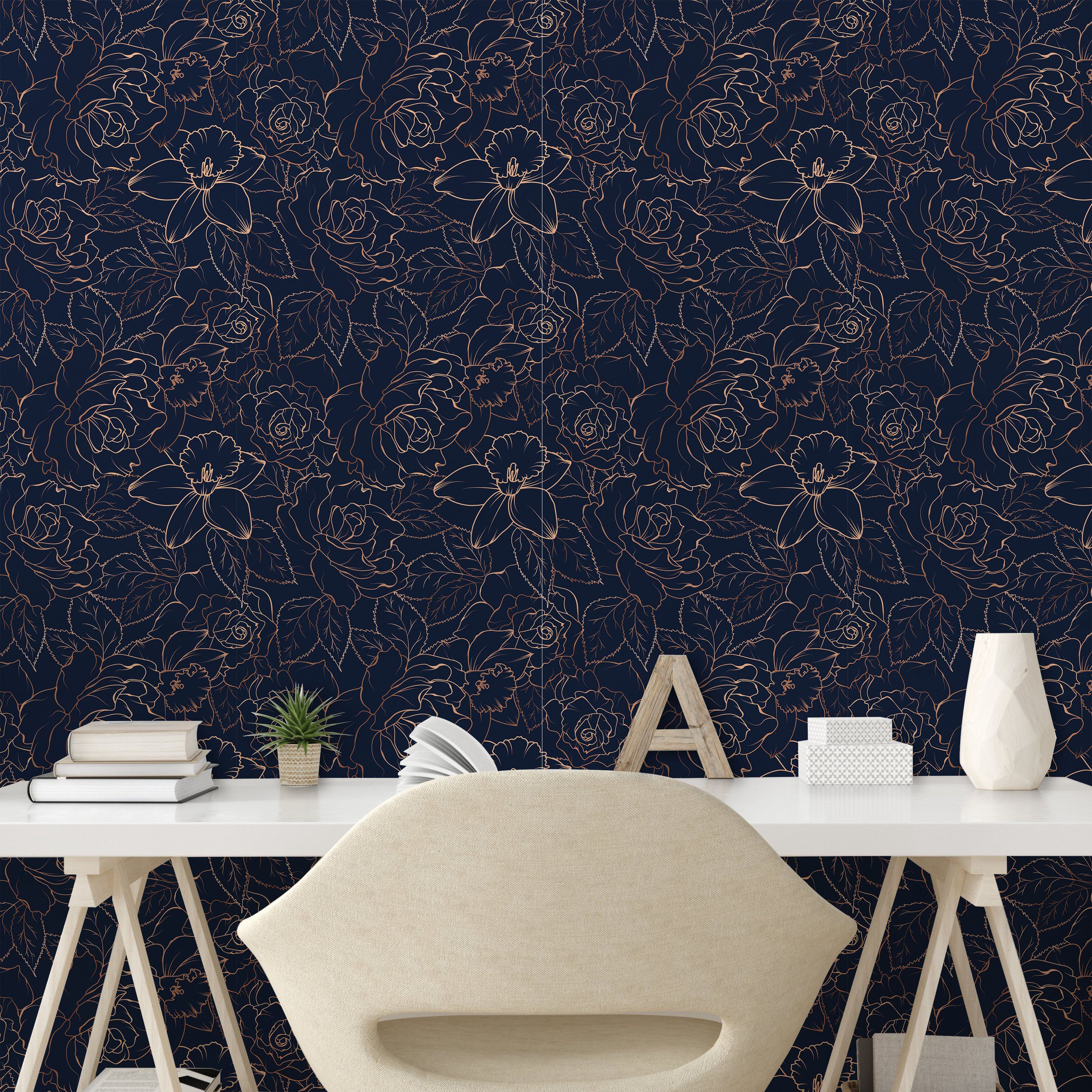 Vinyltapete Wohnzimmer Floral selbstklebendes Abstract Konzept blau Navy Abakuhaus Küchenakzent,