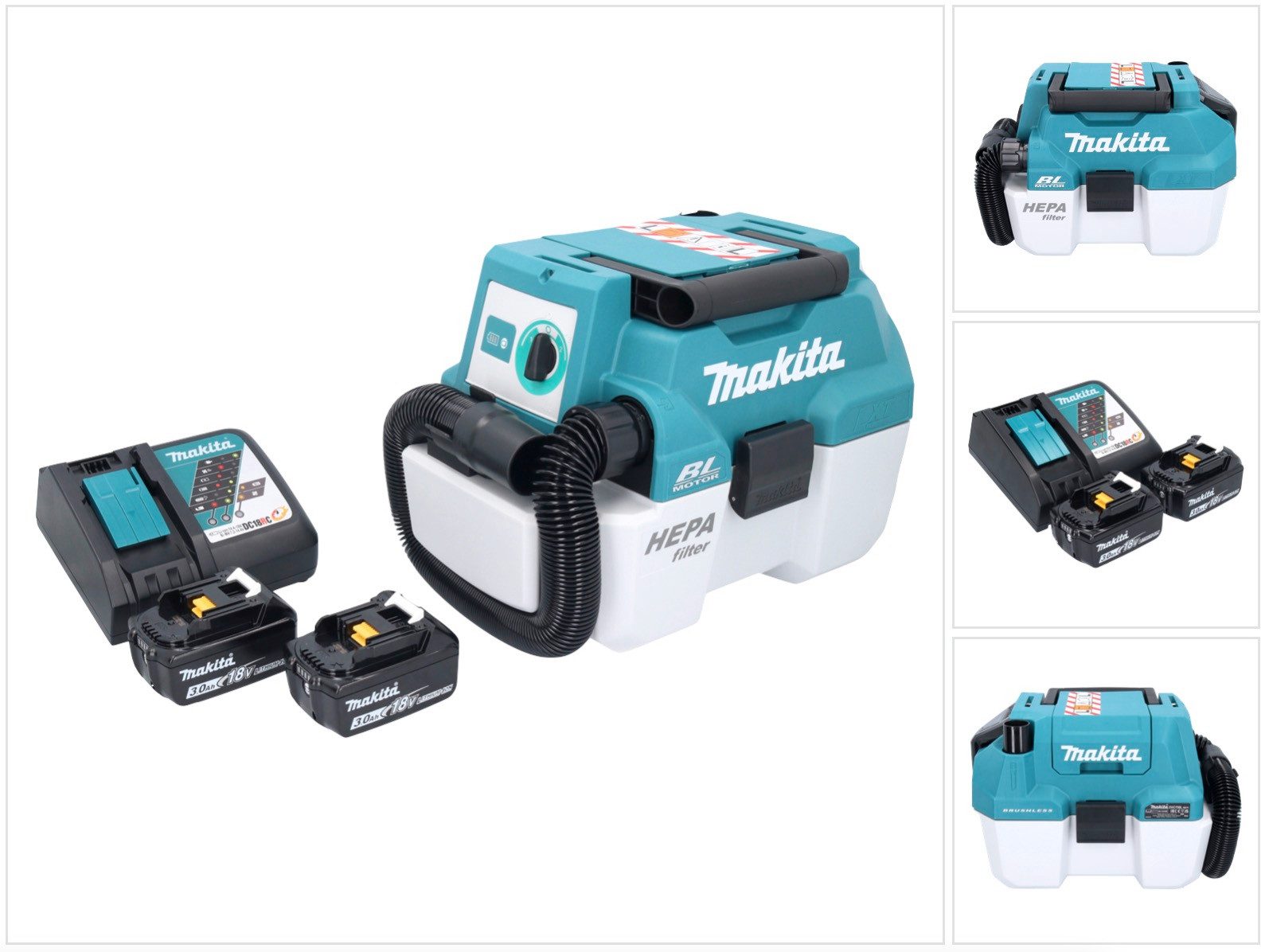 Makita Nass-Trocken-Akkusauger DVC 750 LRF Akku Пылесосы LXT 18 V 67 mbar 7,5 l Brushless + 2x Ak