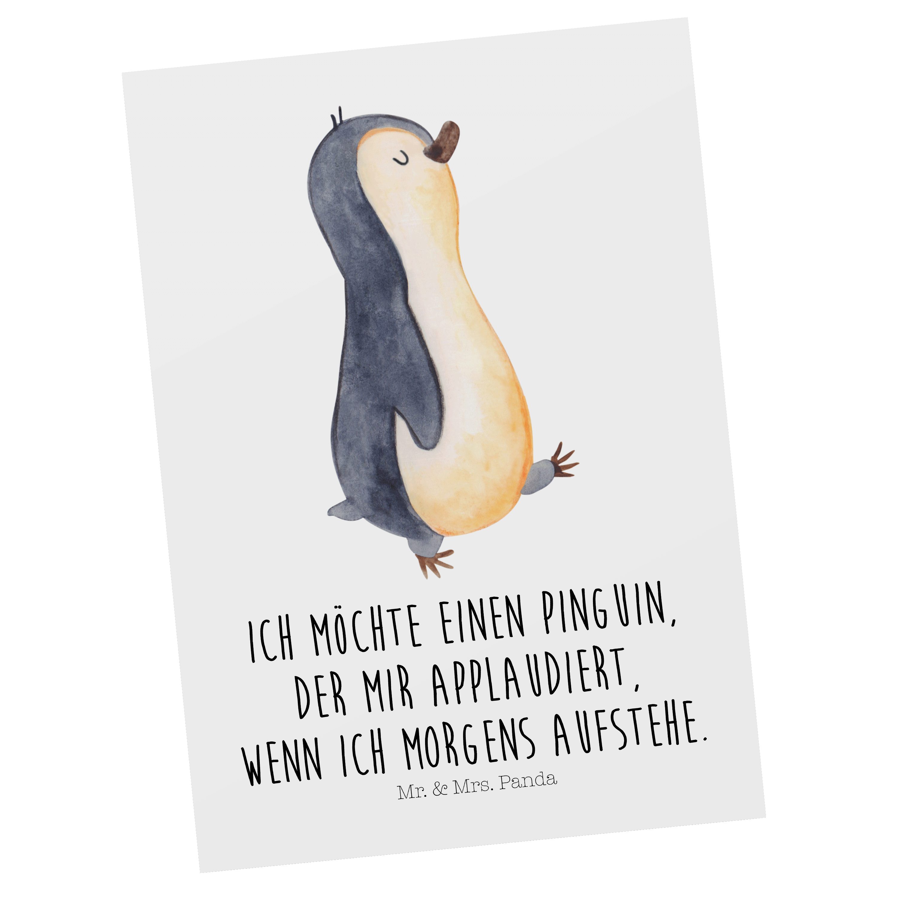 Mr. & Mrs. Panda Postkarte Pinguin marschierend - Weiß - Geschenk, Familie, Grußkarte, Pinguine | Grußkarten