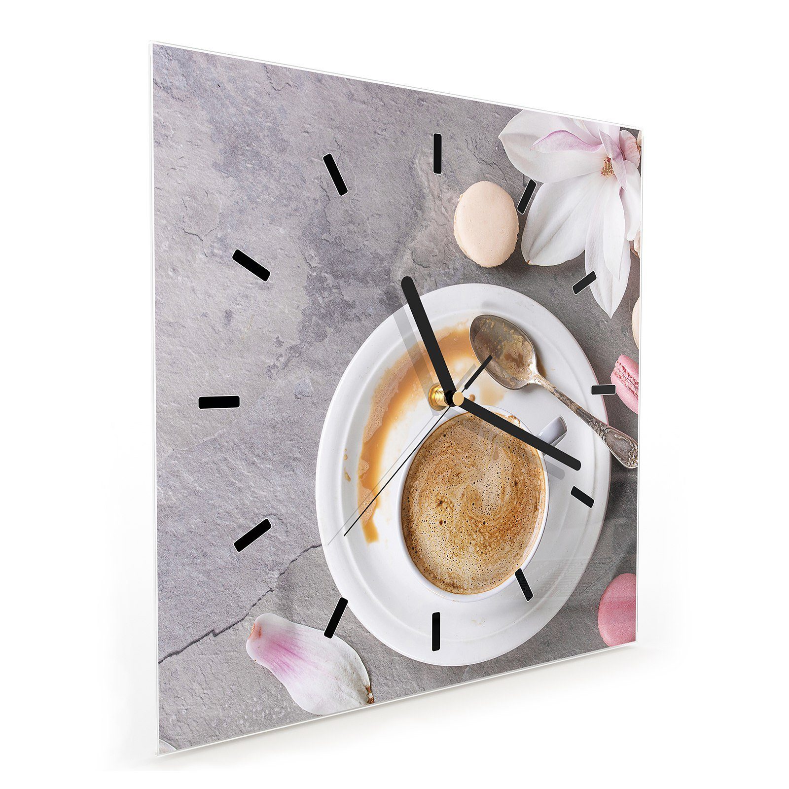 30 cm Größe mit Kekse Kaffee Primedeco Glasuhr Wanduhr x Motiv Wanduhr 30 Wandkunst und