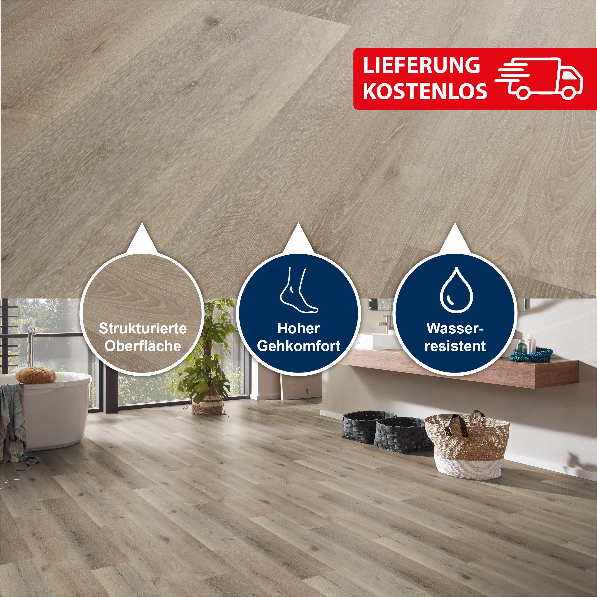 Strong SPC Designboden 1220 x 228 x 3,8 mm Premium Klick-Vinylboden Holzoptik, Packung mit 2,782 qm, Versandkostenfreie Lieferung, Wasserfest, Klicksystem, Strukturierte Premium Oberfläche