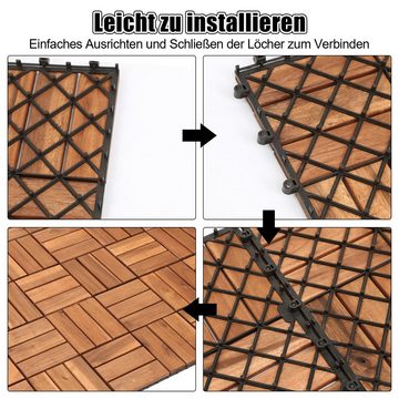 Bettizia Holzfliesen 1-10 Terrassenfliesen, 11-110 Stück, Akazien-Holz Balkonplatten - 4, 44er Set, 44 St., 30x30cm = 1qm pro Fliese, rutschfest, Stecksystem, langlebig