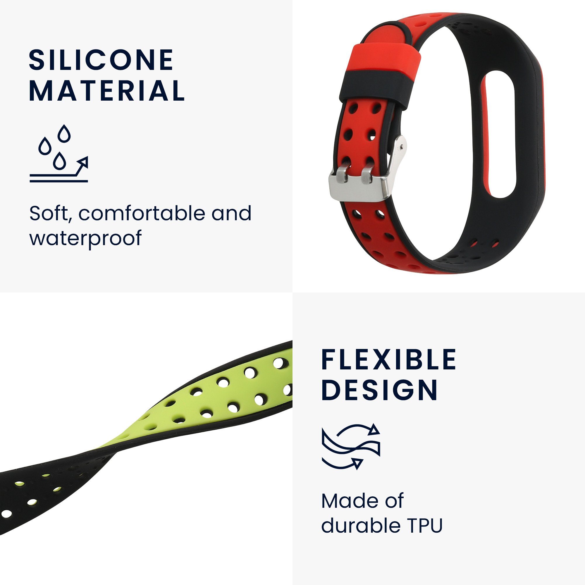 kwmobile 2x Uhrenarmband für Xiaomi Mi Band 4 / Mi Band 3 Armband Smartwatch, 2-tlg., Fitnesstracker Band Set aus TPU Silikon - Ersatzarmband Smartwatch