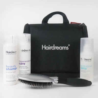 Hairdreams Haarpflege-Set Home Care Deluxe Set 3 mit Volume Shampoo, Set, 5-tlg., Volumenschampoo, Regeneration Care, ph&shine Spray, Bürste, Tasche, für Haare mit Echthaarverlängerungen