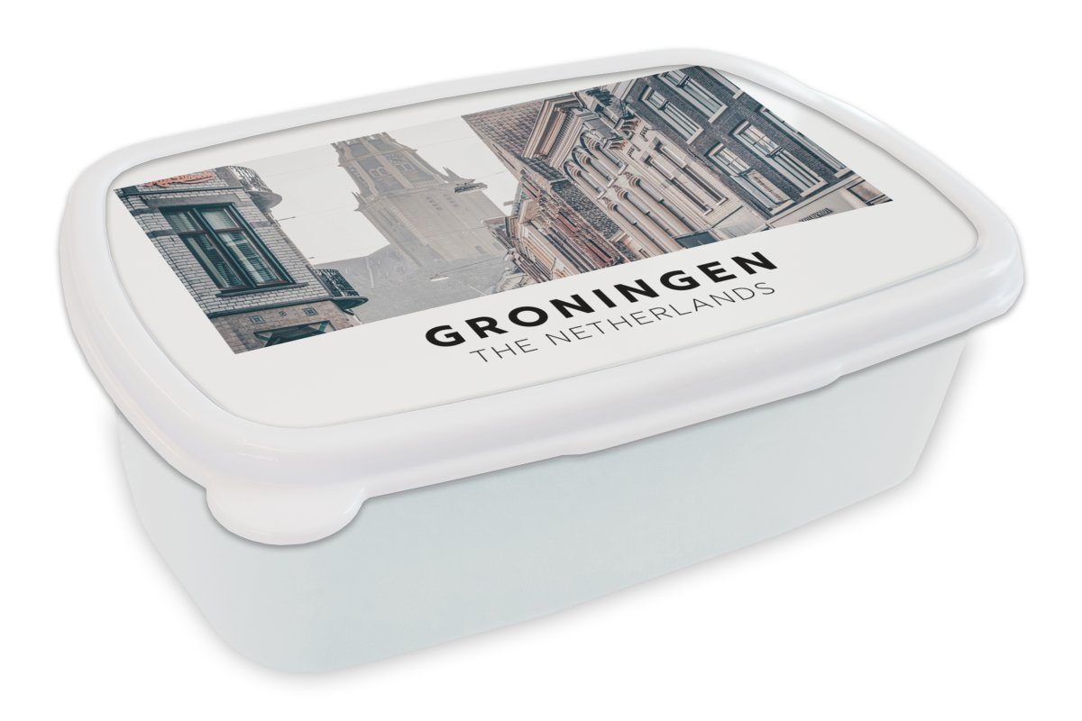 MuchoWow Lunchbox Kinder und Groningen Erwachsene, Brotdose, für für - Mädchen (2-tlg), und weiß Brotbox - Toren, Niederlande Kunststoff, Jungs