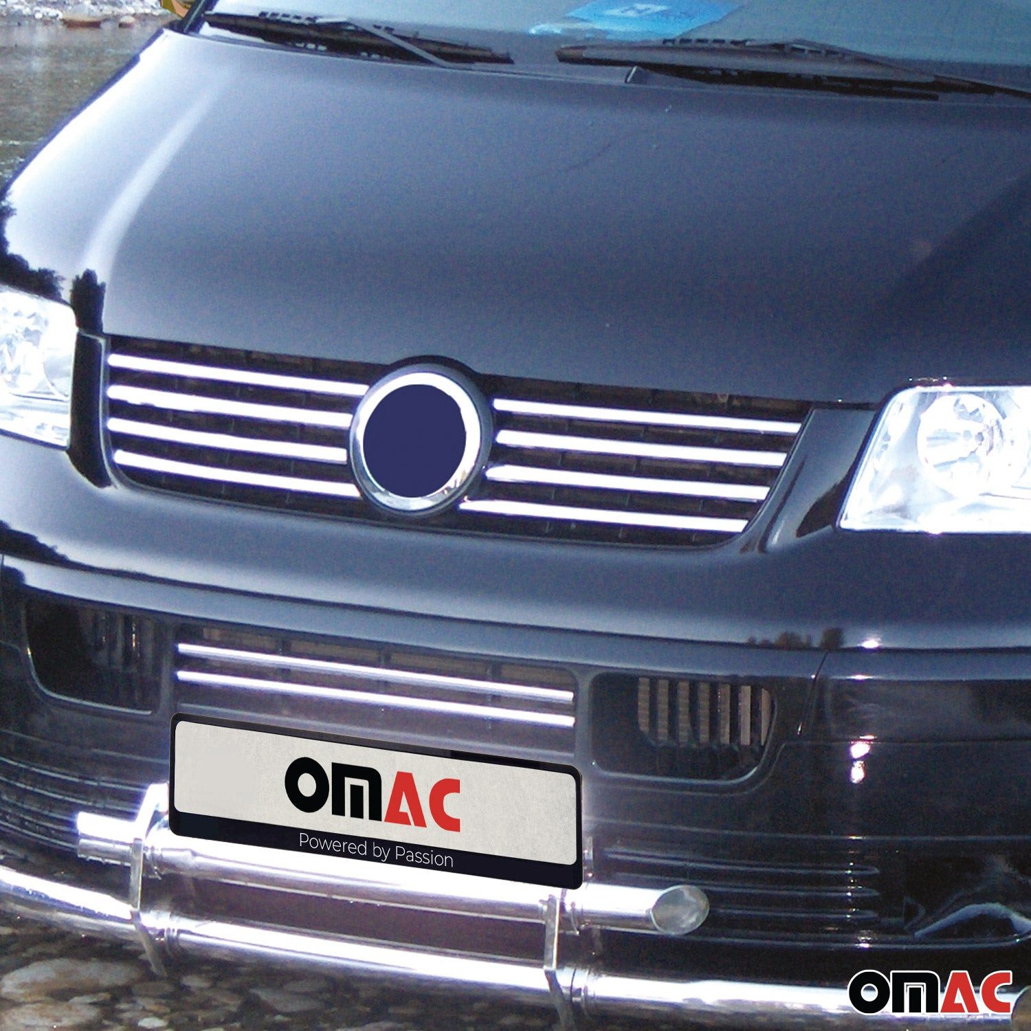 OMAC Zierleisten-Aufkleber Kühlergrill Grillleisten für VW Transporter T5 2003-2010 Chrom 8x, (8tlg), Langlebig,Einfache Reinigung,Einfache Installation,Rostbeständig