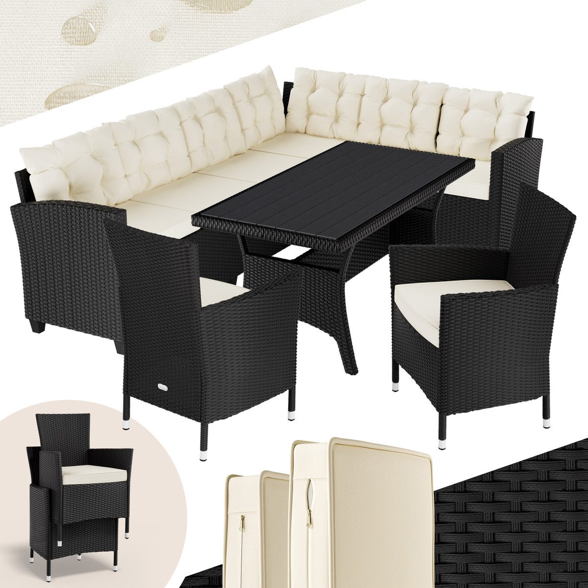 Casaria Gartenlounge-Set Lissabon, (17-tlg), Polyrattan WPC Esstisch Eckbank Gartenstühle 15cm Kissen 7cm Auflagen