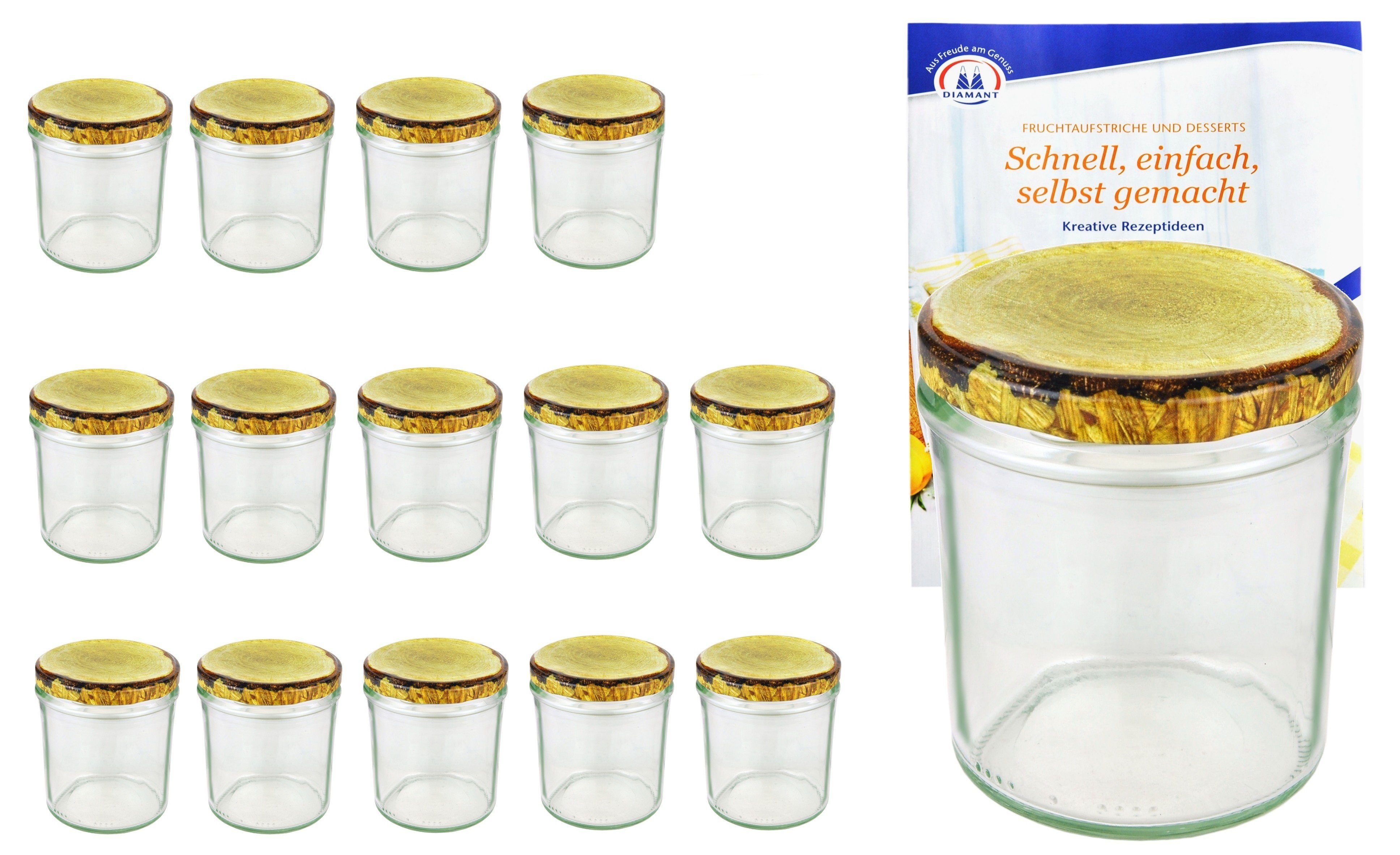 MamboCat Einmachglas Holzdekor 350 ml To 82 Set Rezeptheft, incl. Deckel Glas Sturzglas 15er