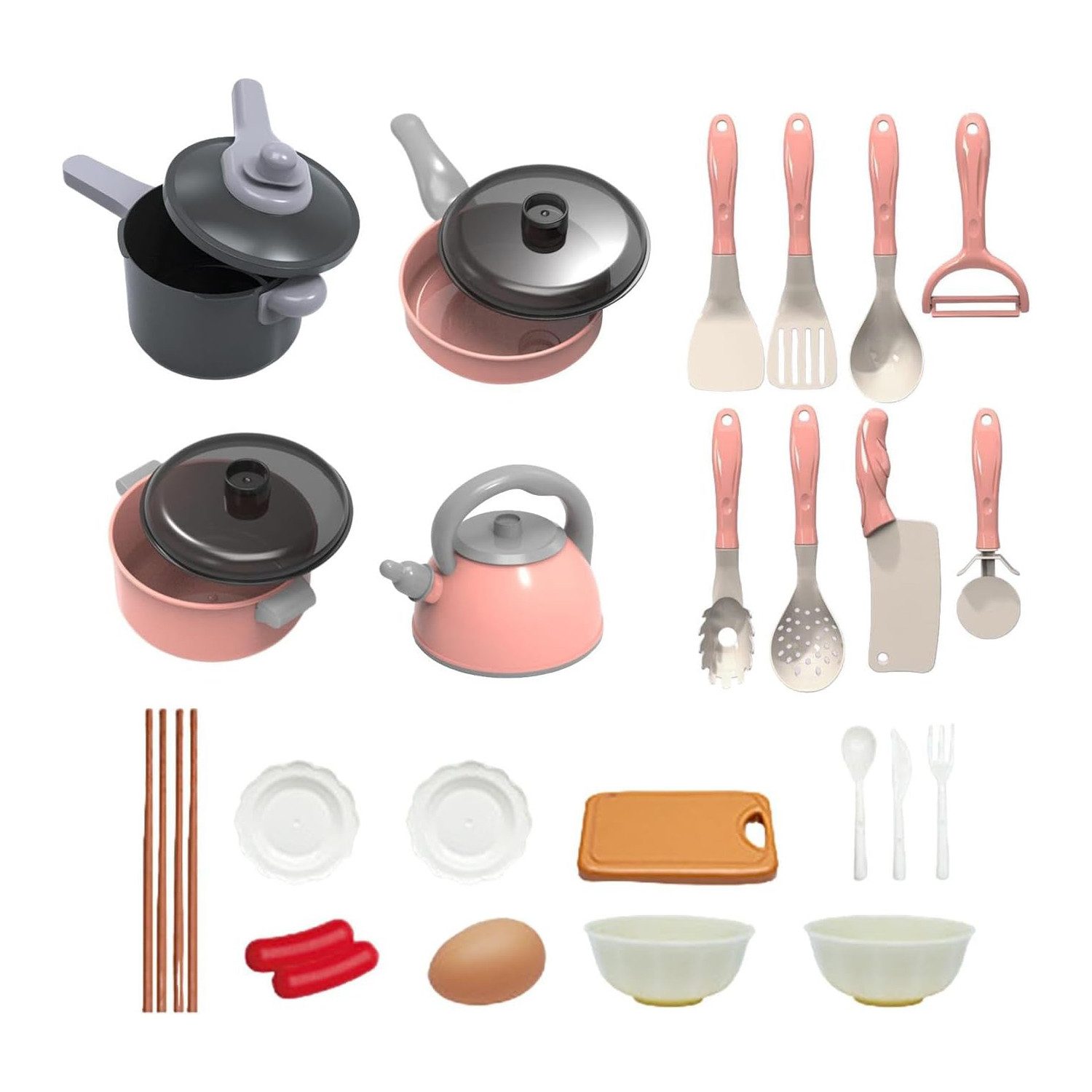 HAUSS SPOLE Spielküche 28er-set Küchenutensilien Spielküchen Set für Kinder Kinderkochset Kunststoff, Kochgeschirr Utensilien aus Kunststoff Lernspielzeug für kleine Köche