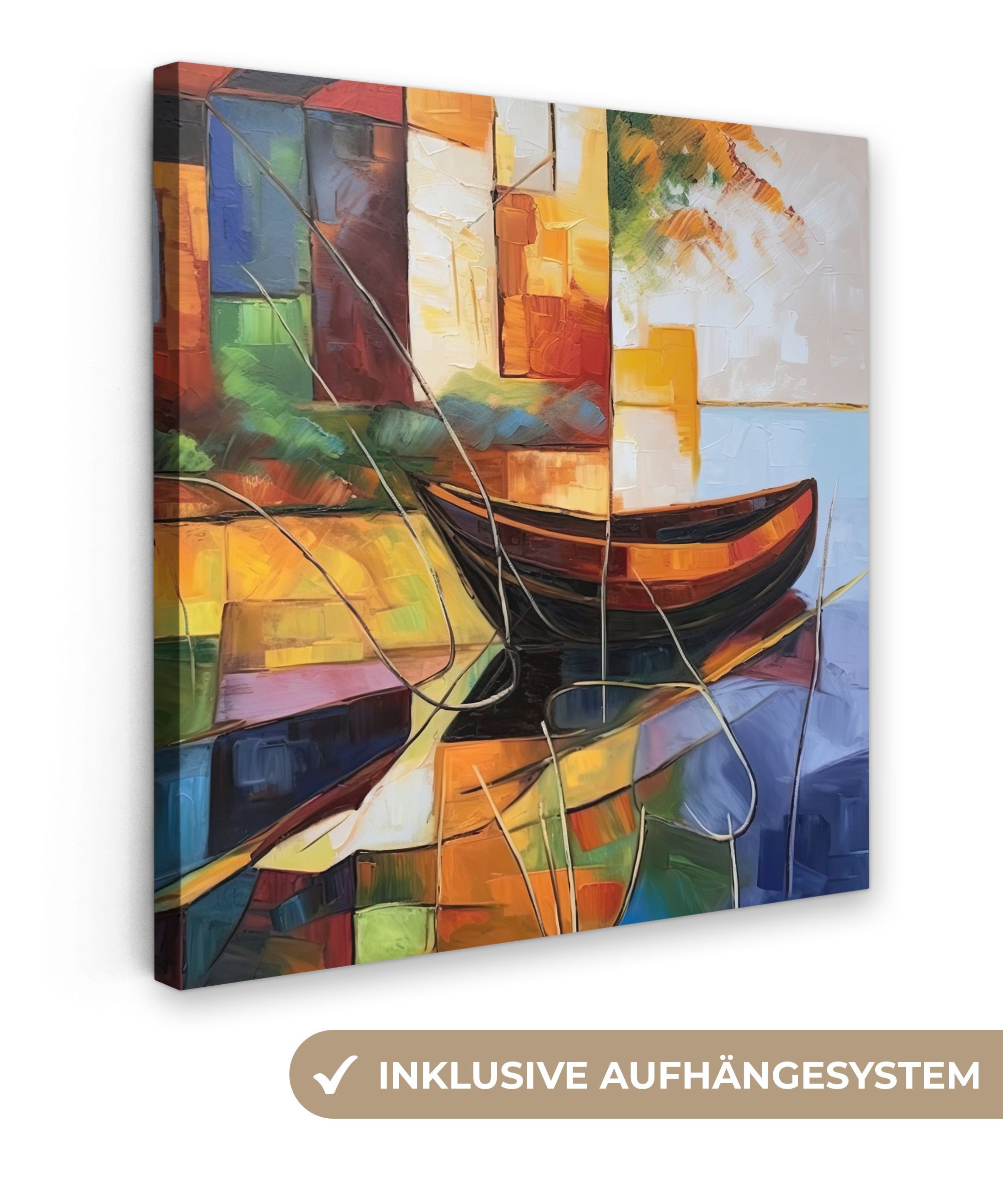 OneMillionCanvasses® Leinwandbild Abstrakt - Kunst - Boot - Farben, Fotodruck (1 St), Wandbild, Deko Schlafzimmer Wohnzimmer Flur 20x20 cm