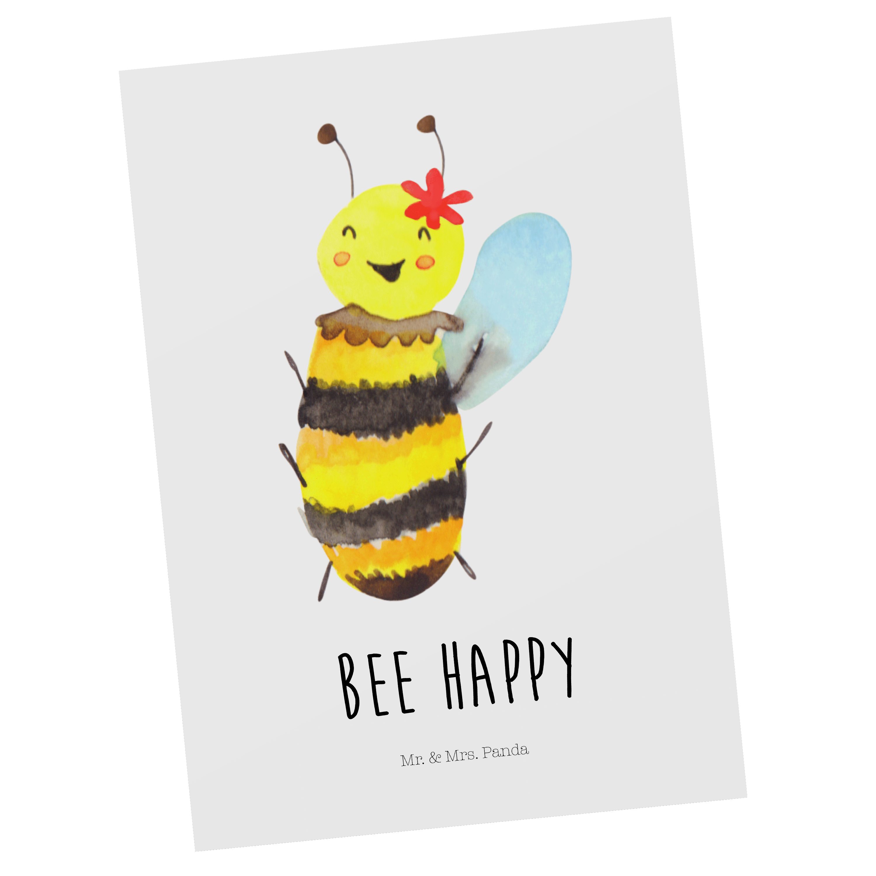 Mr. & Mrs. Panda Postkarte Biene Happy - Weiß - Geschenk, Dankeskarte, Grußkarte, Geschenkkarte