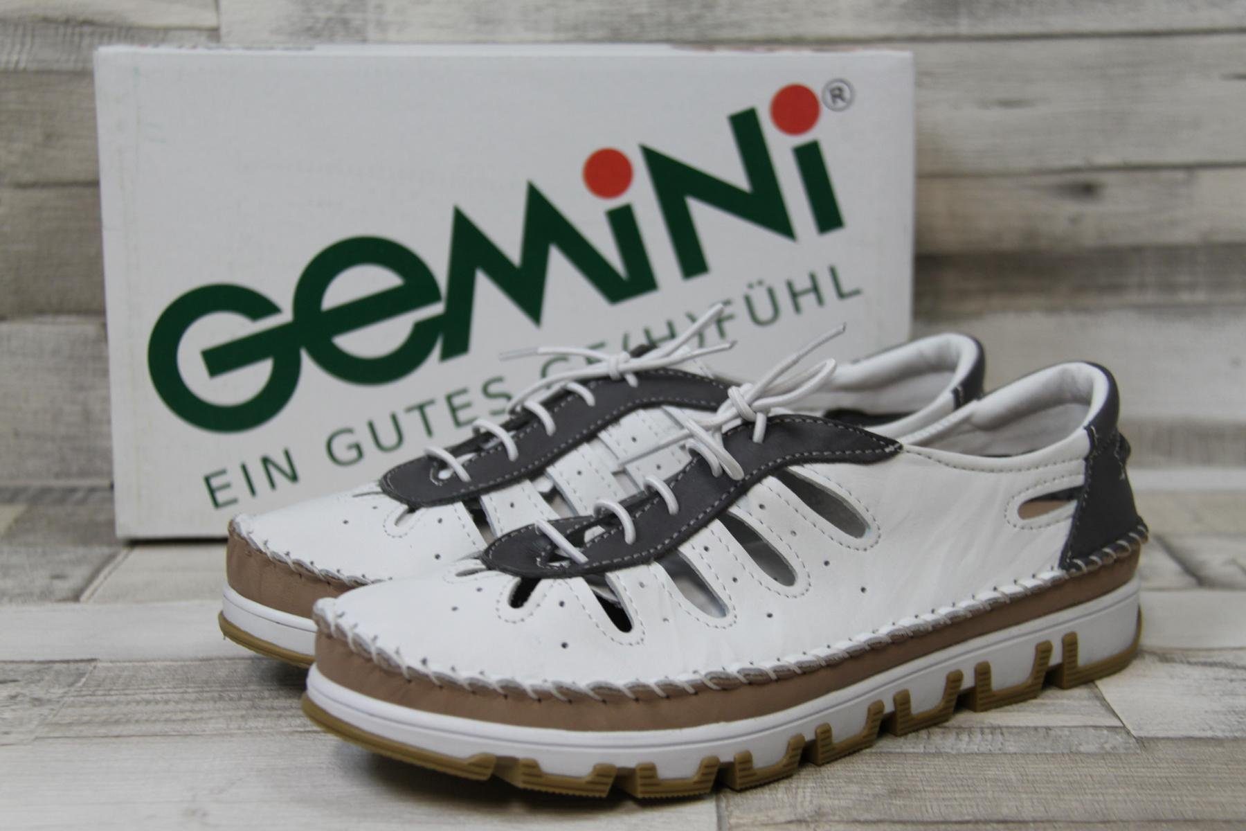 Gemini Damen Schnürschuh weiß/grau, durchbrochen 42 Schnürschuh
